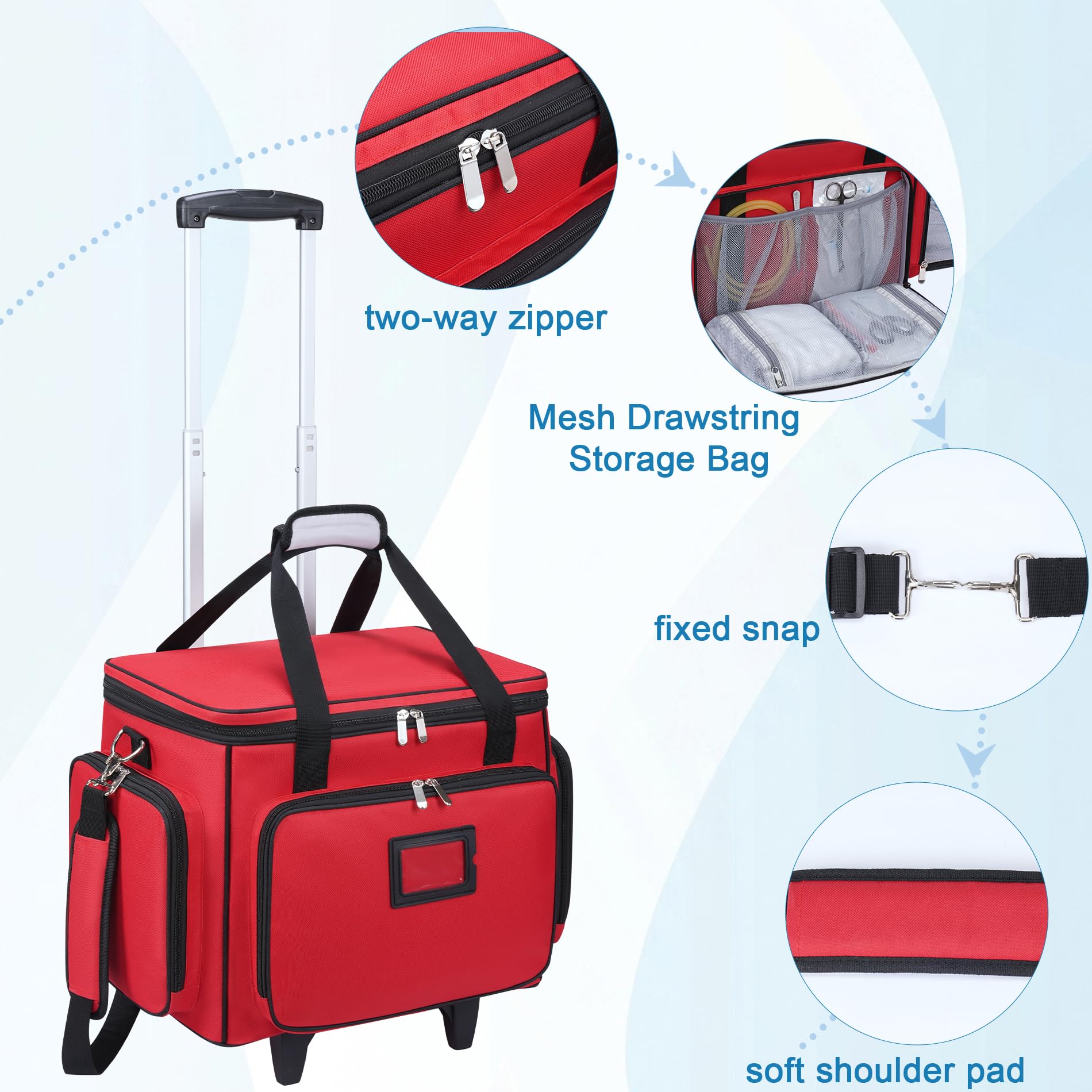 Borsa medica arrotolabile con carrello staccabile, borsa da infermiera con divisori rimovibili e sacchetti di stoccaggio, borsa per primo soccorso vuota per infermieri, medici, ambulatori, rossa