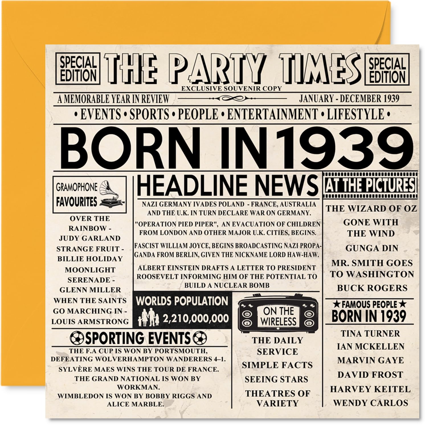 87th Birthday Cards for Men Women - Born In 1939 Newspaper - Happy 87 Birthday Card for Grandad Grandma Nan Vintage Retro Back In 1939, 145mm Bday Greeting Cards