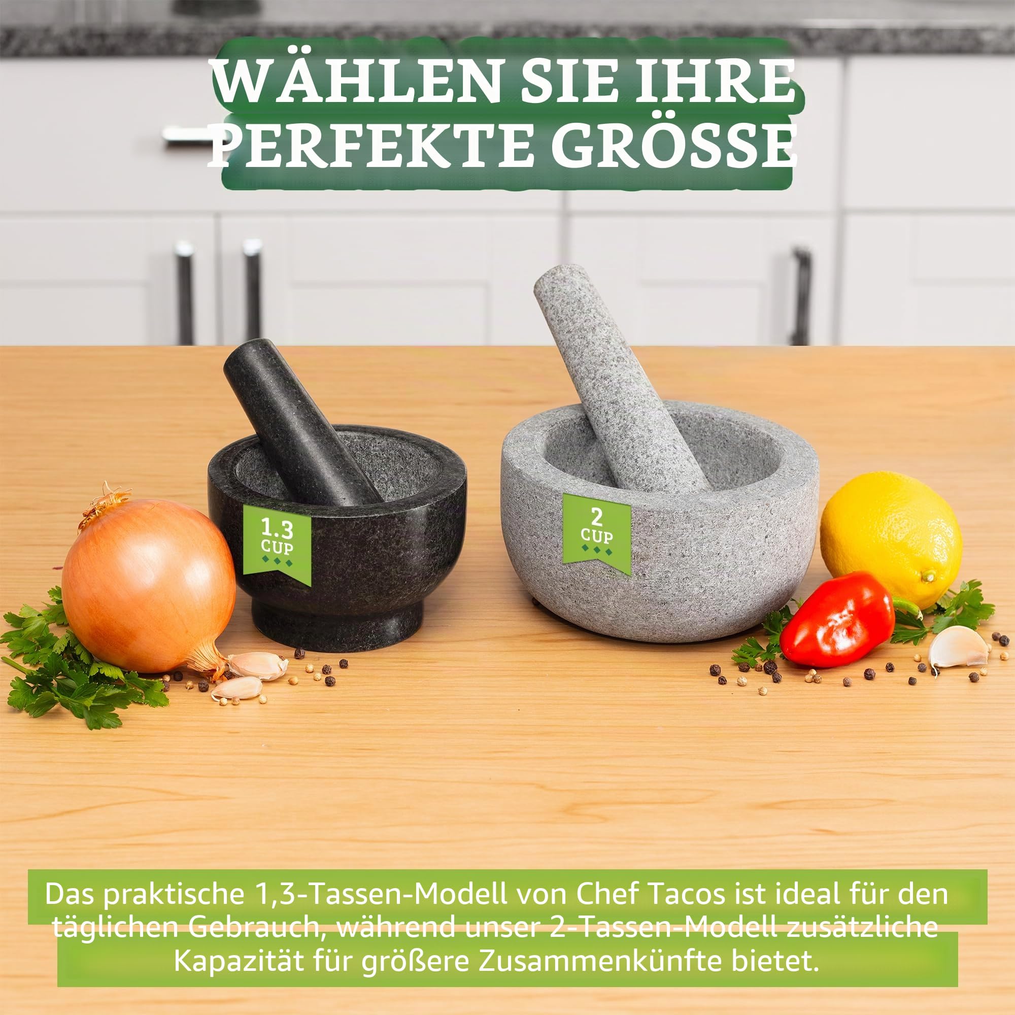 Mörser – Mörser mit Stößel – Mörser mit Stößel Granit – Hochwertiger Granit Mörser - Keine Abreibung - Ø 16 cm mit 500 ml Volumen - Mortar and Pestle