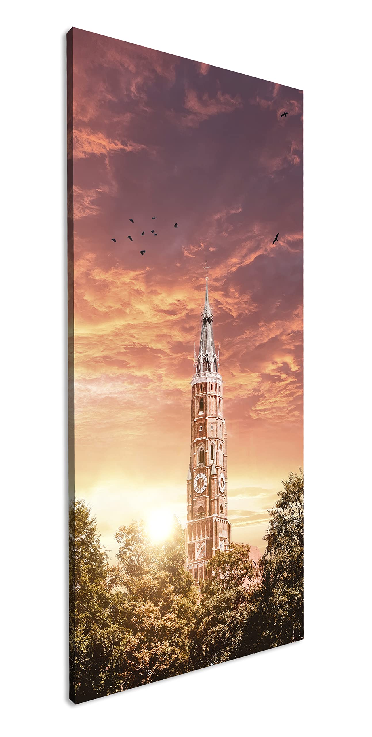 Martinskirche bei Sonenaufgang Panorama 120 x 60 cm jako obraz na płótnie, motyw oprawiony na ramie z prawdziwego drewna, wysokiej jakości druk cyfrowy z ramą