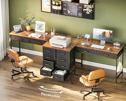 Miniatura 7 de Coleshome Escritorio en forma de L de 50 pulgadas con cajones, escritorio de computadora con tomas de corriente, escritorio de oficina en casa con 6