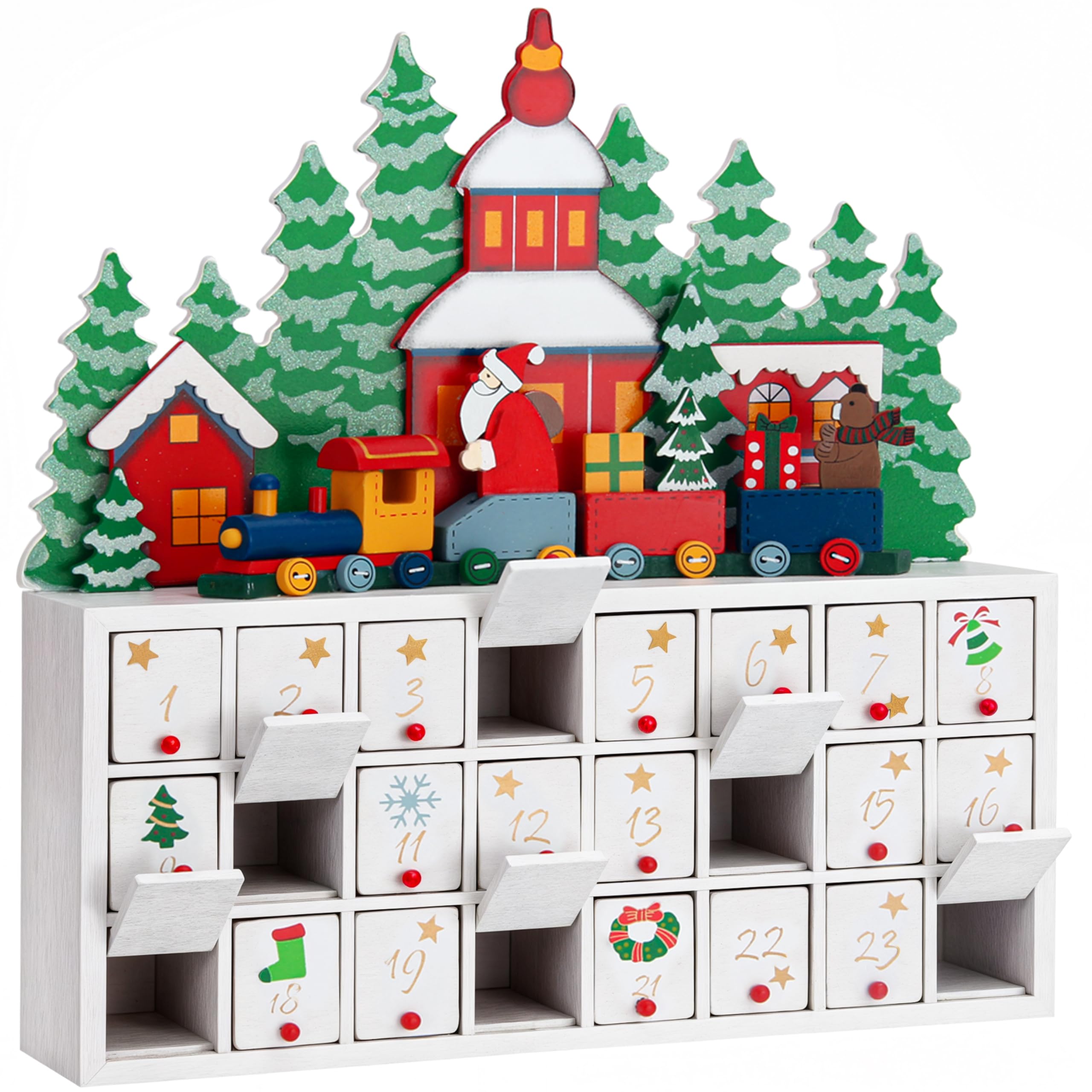 Spielwerk® Wooden Advent Calendar 2025 | 24-Day Countdown | Christmas Landscape | Fill Your Own Advent Calendar | Festive Décor | Eco-Friendly | Reusable Holiday Countdown