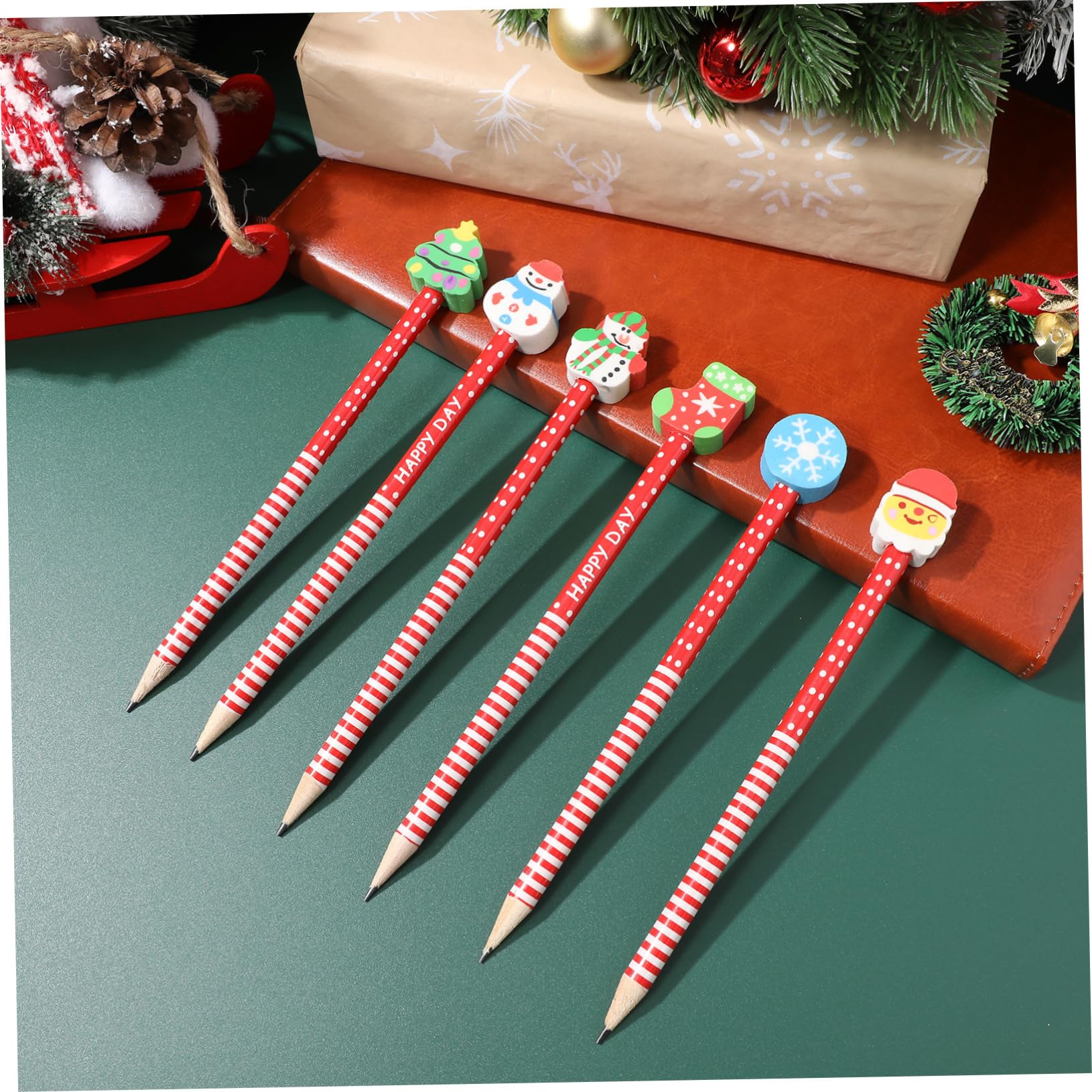 4 Sätze Weihnachts-radierstift-set Schreibkladde Weihnachtsbriefpapier Weihnachtsbleistifte Für Whiteboard Trocken Abwischbar Bleistift Hölzern 36 Stück * 4