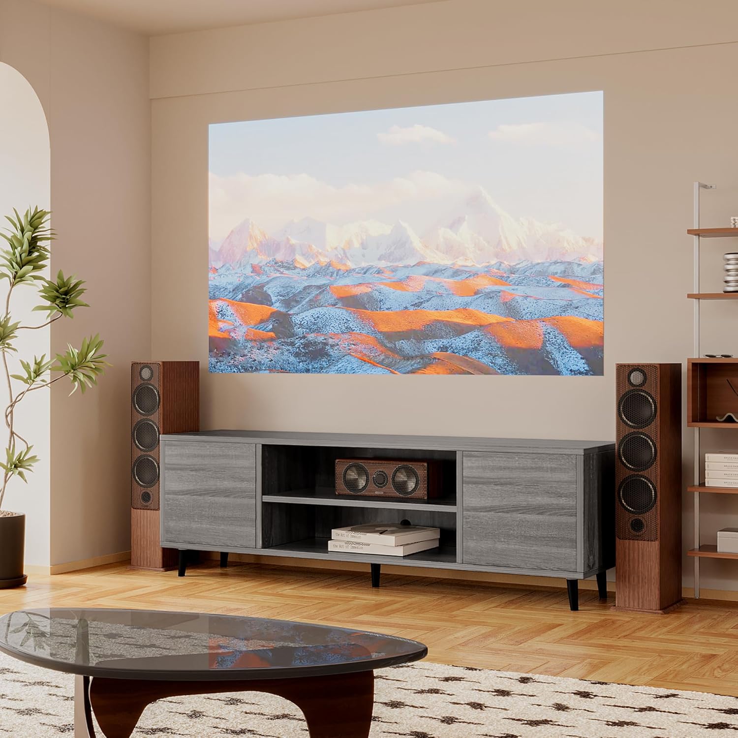 YESHOMY Modern TV Stand for 65 Inch TV, 58" Entertainment Center with Storage Cabinets, Media Console for Living Room & Apartment, Minimalist Retro TV Cabinet, Gray