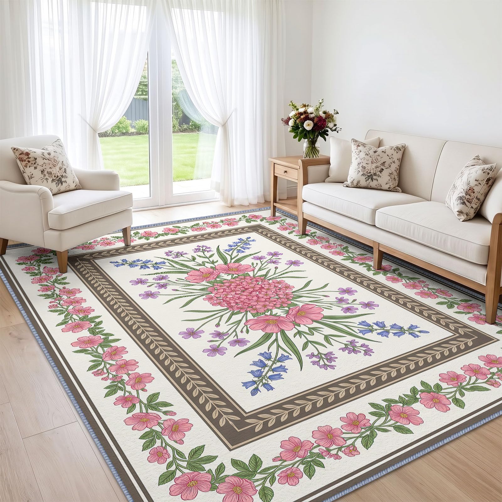 Dywan do salonu 160 x 230 cm różowe kwiaty dzwonek