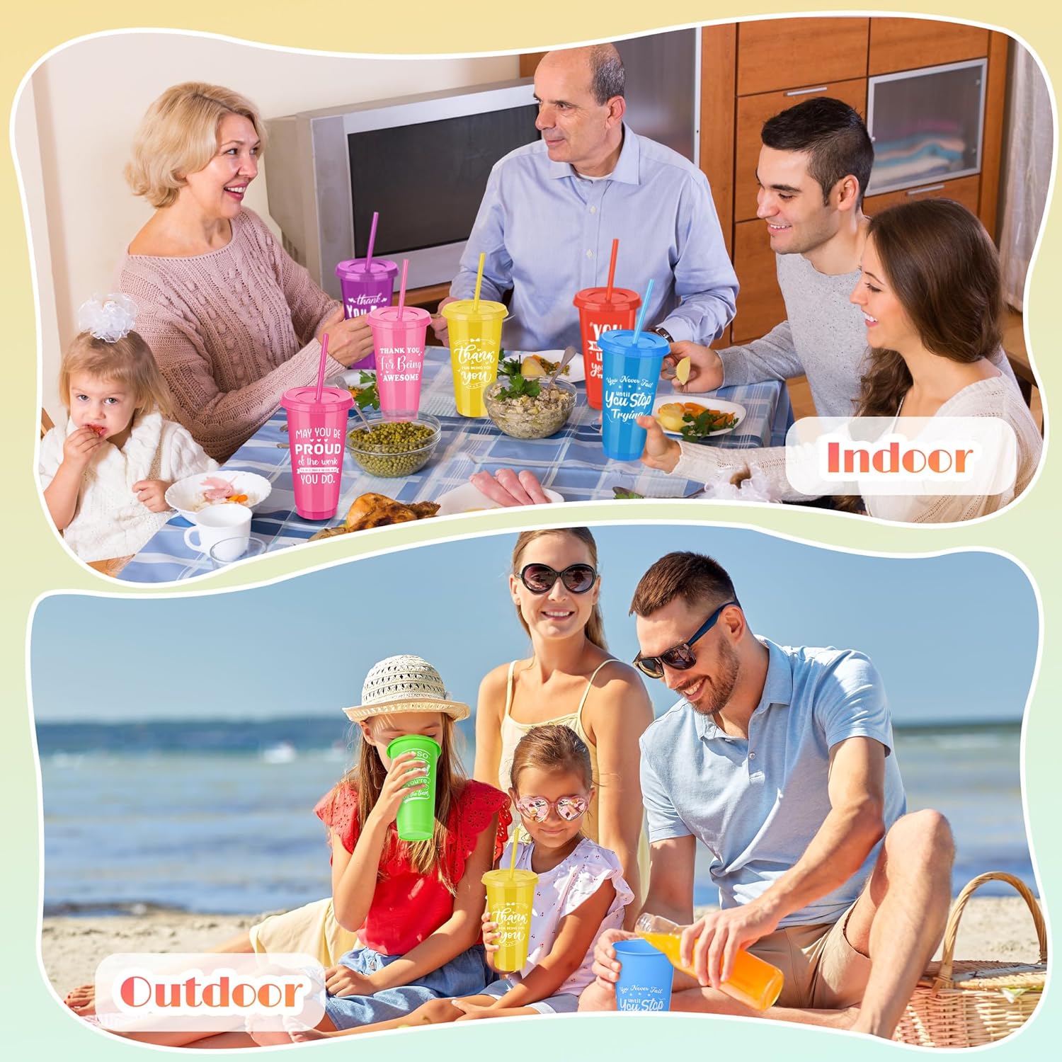 Kochorie 24 Pieces Thank You Cups 24 Oz Inspirational Plastic Tumbler Cup with Lids and Straws Reusable Appreciation Gift Bulk Thank You Gifts for Staff Coworker Teacher Employee, Rainbow - Image 7