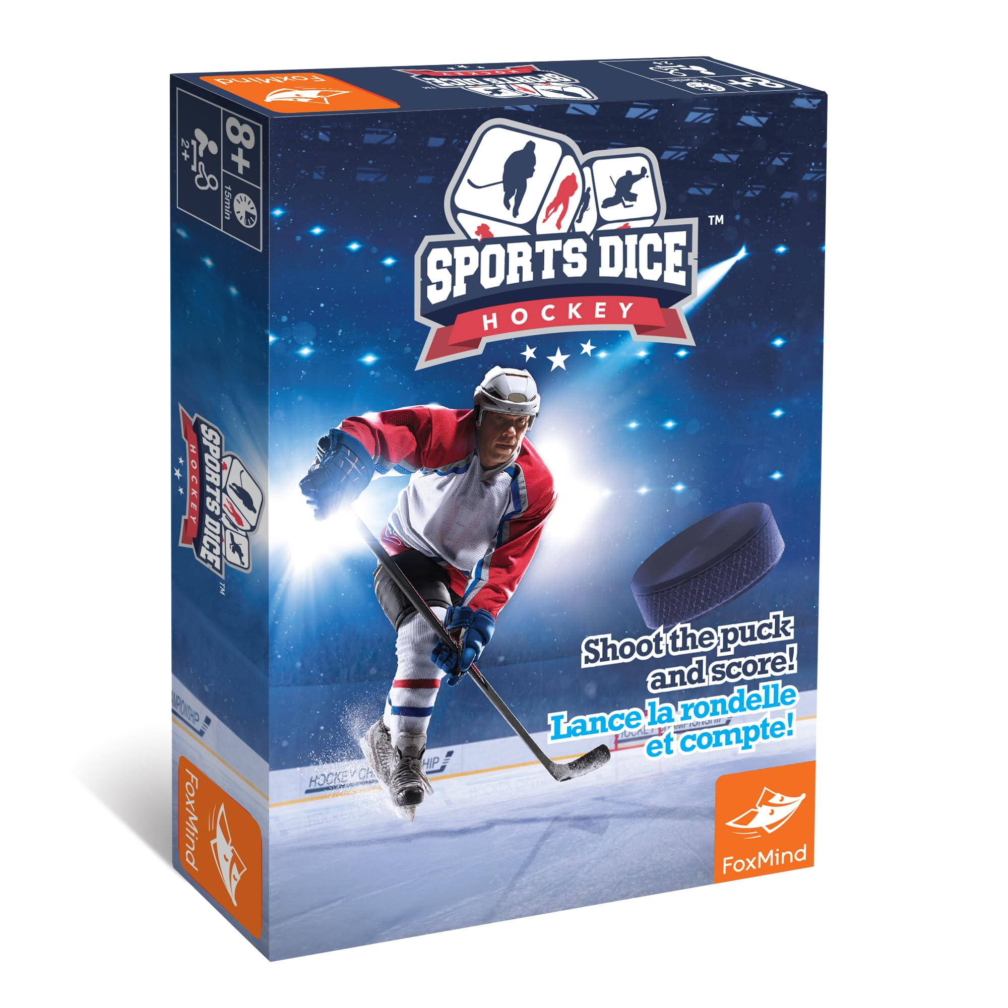 FoxMind-Games: Sports Dice-Hockey-Board-Game, Shoot The Puck & Beat The Goaltender to Score, Easy to Learn & Fun to Play, 2 or 4 Players, Ages 7+