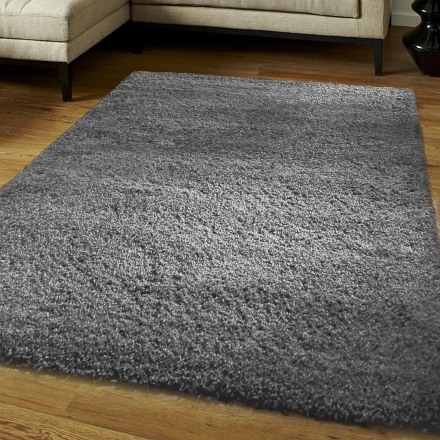 think-louder Shaggy Rug Runner Non Shed Carpet Thick & Soft in With Non Slip Gripper Underlay - GREY120 x 170 cm