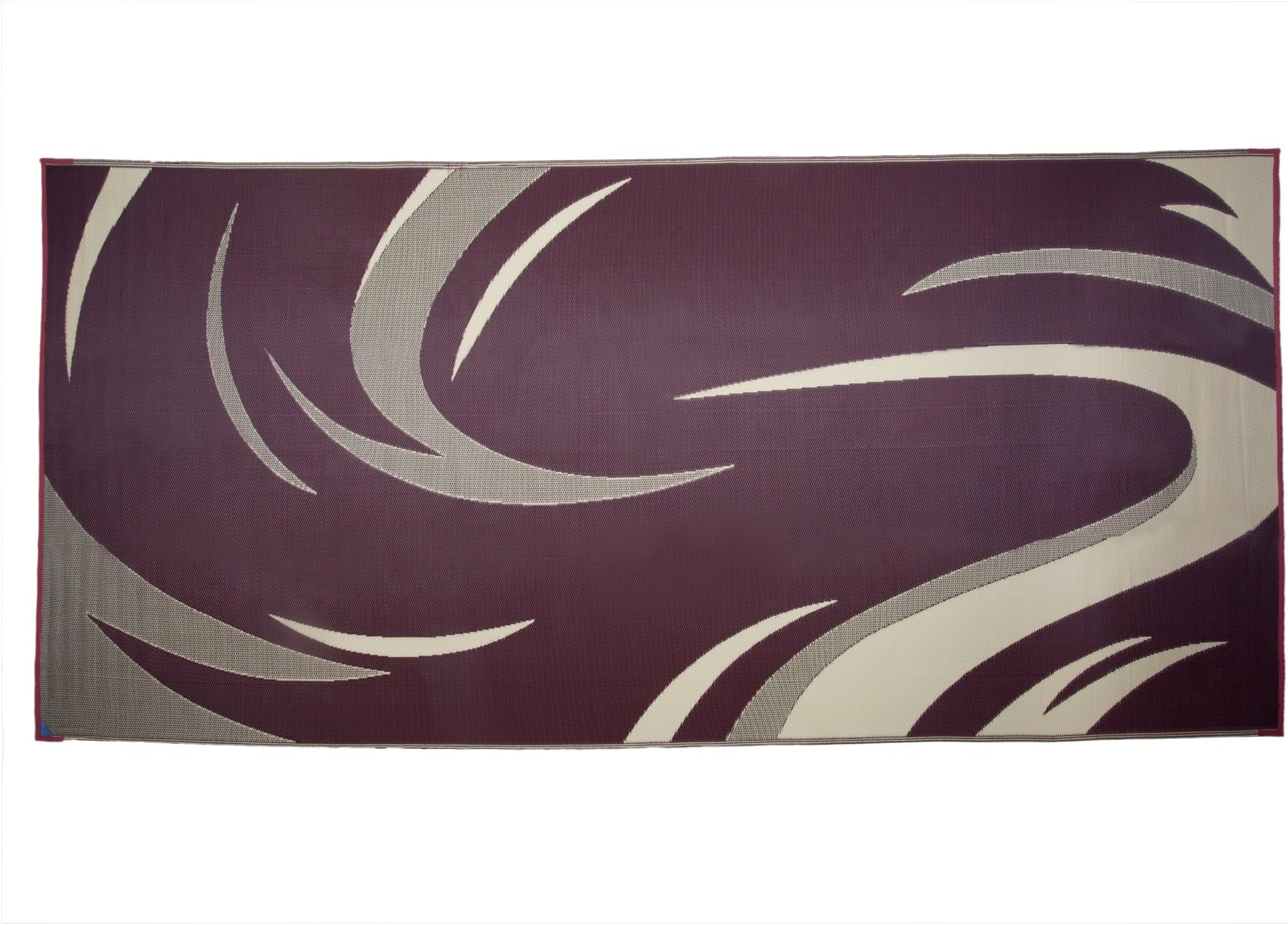 Stylish CampingSD8185 8-Feet x 18-Feet Graphic Swish Outdoor RV Reversible Patio Mat, Burgundy/Tan