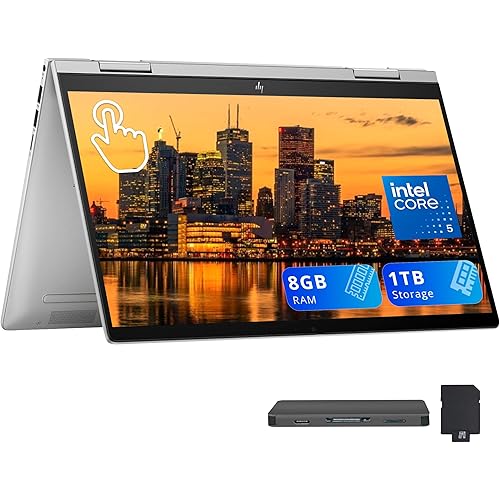 HP Envy x360 2-in-1 14" FHD IPS Touch Laptop, Intel 5 120U, 8GB RAM, 1TB Storage (512GB SSD+512GB Docking Station Set), Backlit Keyboard, Fingerprint, Copilot, 5MP IR Camera, Wi-Fi 6E, Win 11, Silver