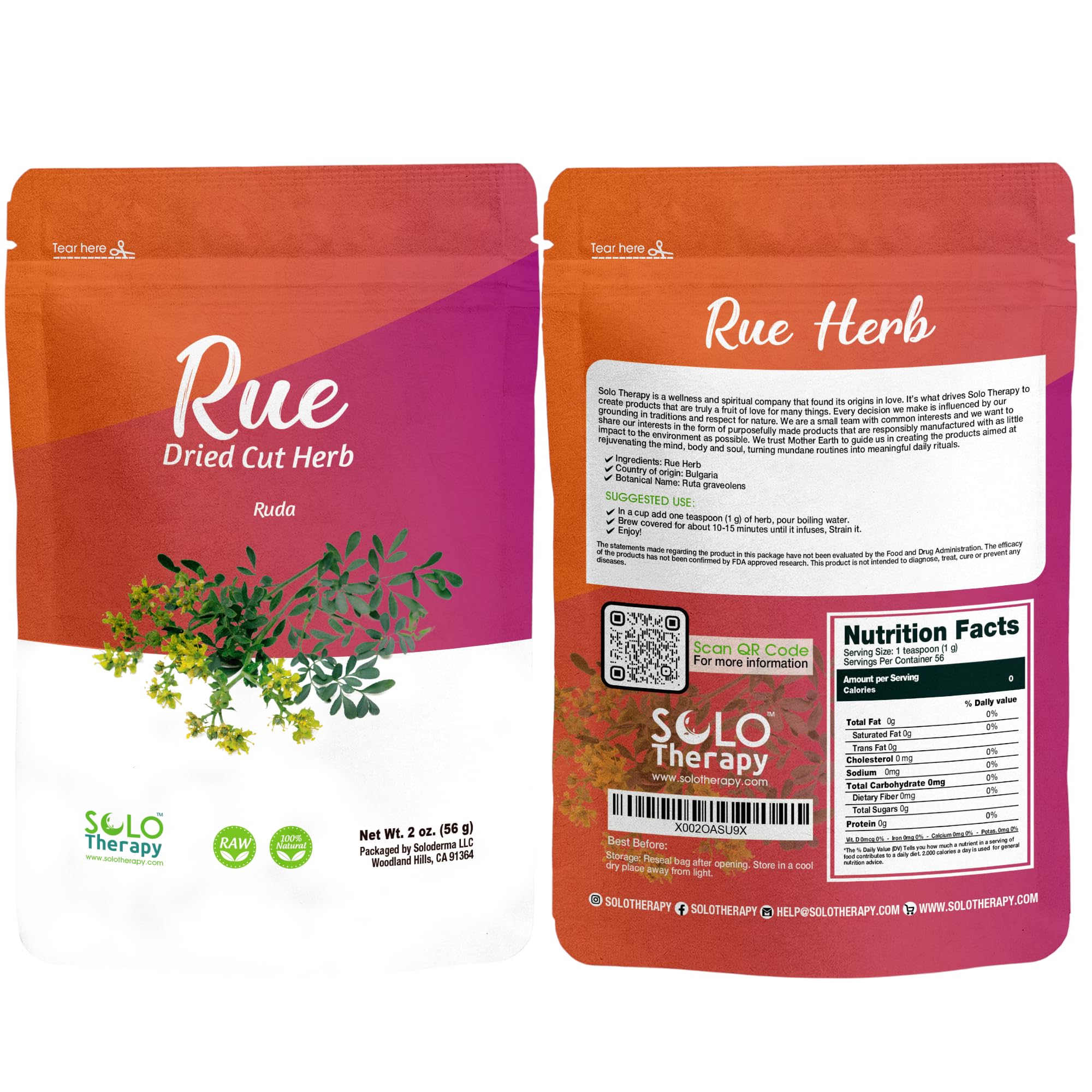 Rue Herb 2 oz. , Rue Dried Cut Herb, Ruta Graveolens L., RUDA Seca ,Rue Tea , Ruda Rue Incense , Resealable Bag , Product From USA (2 oz.)