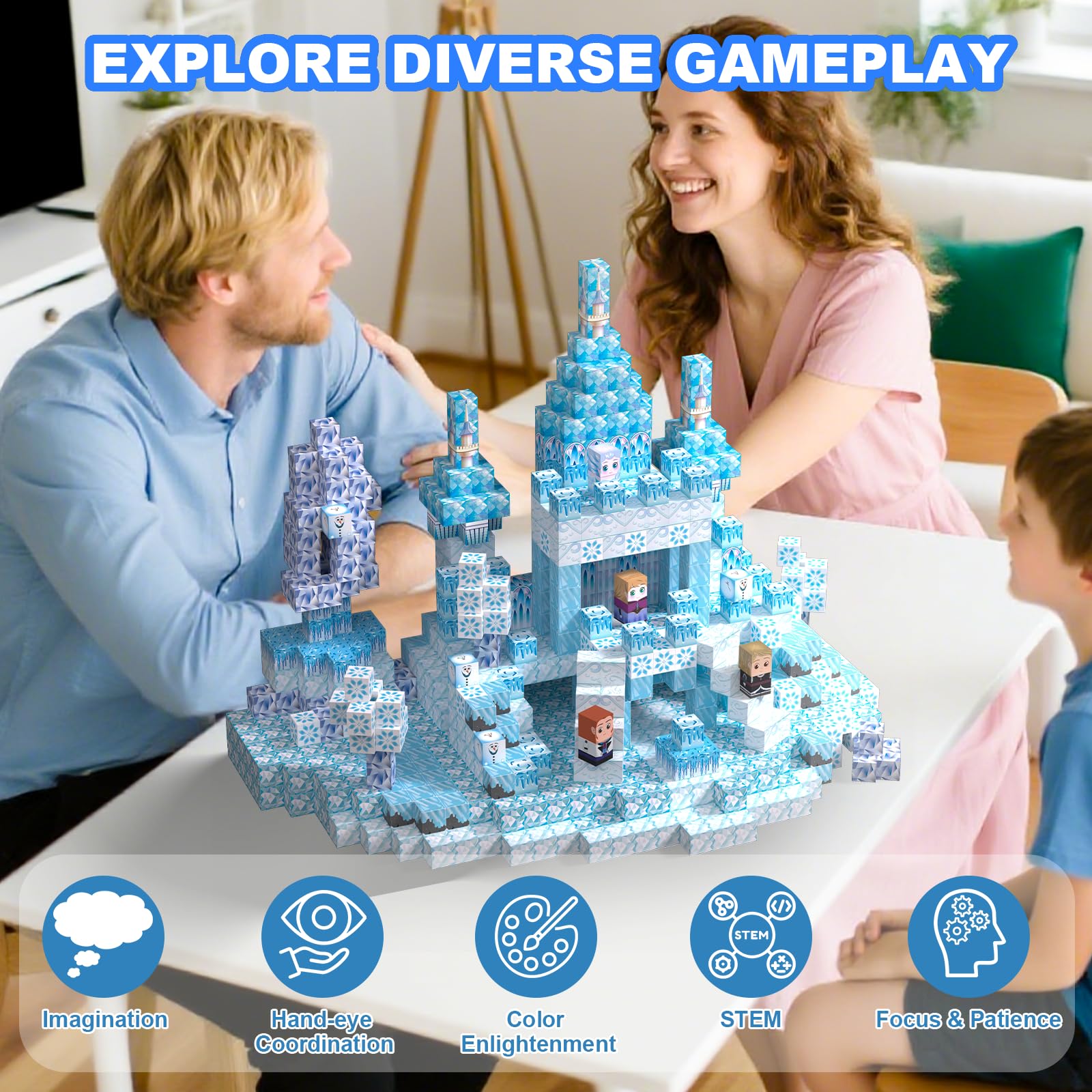 Bloques de Construcción Magnéticos, 150 Piezas de Bloques Magnéticos, Juguetes Magnéticos Sensoriales Creativos, Adecuados para Niños y Niñas de 3+ años, Bloques Magnéticos Como Regalo para Niños