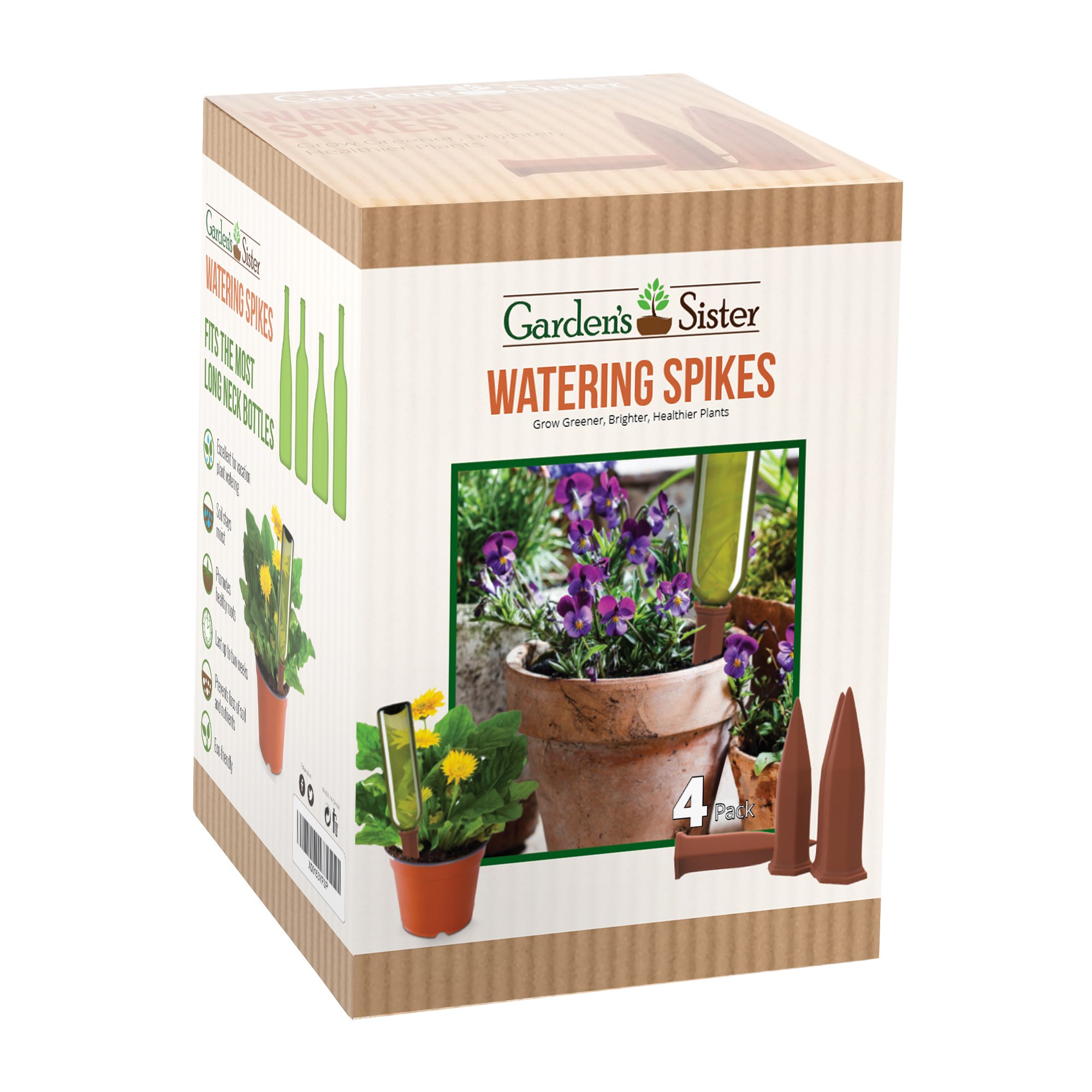 Garden's Sister Terracotta Water Spikes for Plants Set of 4 Watering
