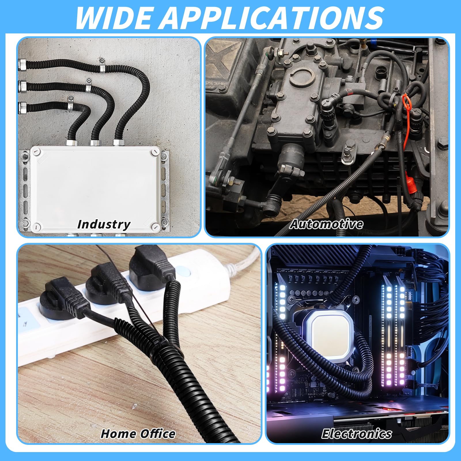 Oleitodh Tubo di protezione per cavi elettrici, 1/4,3/8,1/2,3/4,1 pollici x 6,1 m, protezione per cavi elettrici per auto, nautica, camper, agricoltura