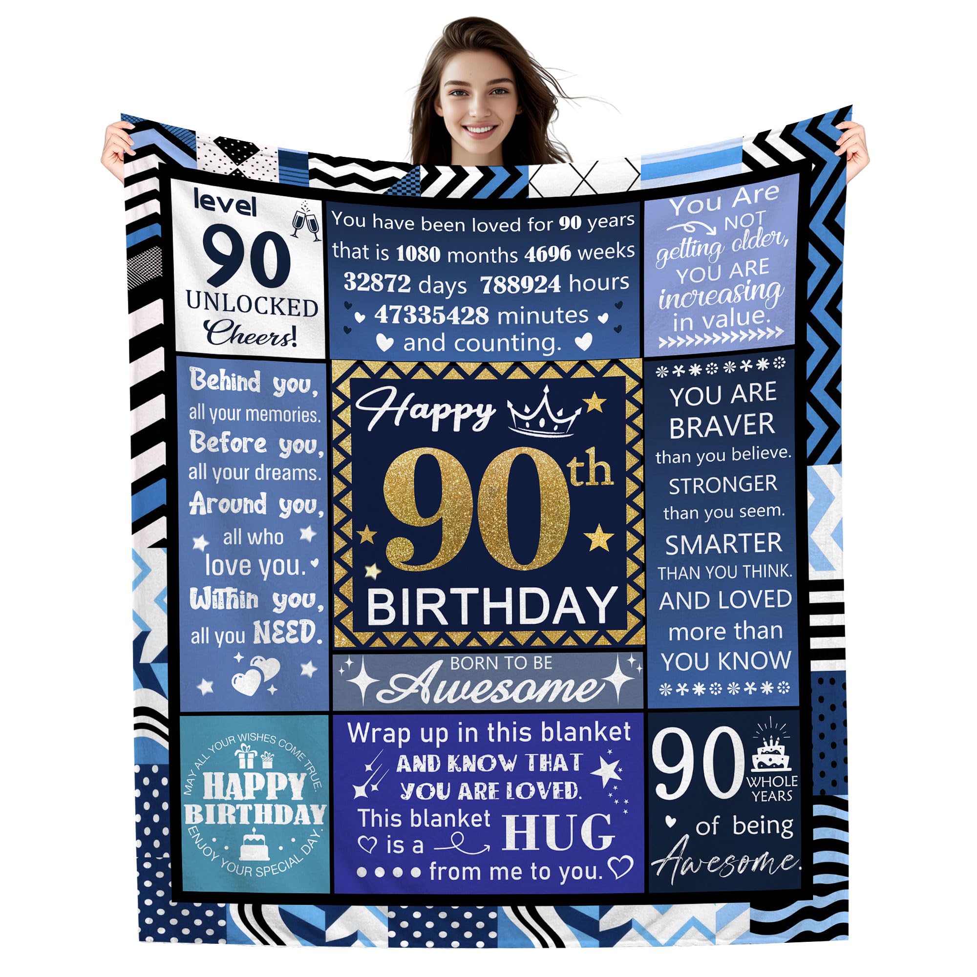90 Years Old Gifts for Men, Happy 90th Birthday Blanket for Dad Grandpa Uncle Brother Boyfriend Husband Cousin Friend Colleague, 90th Birthday Gift Ideas Blanket 50 * 60 Inches (90-him)