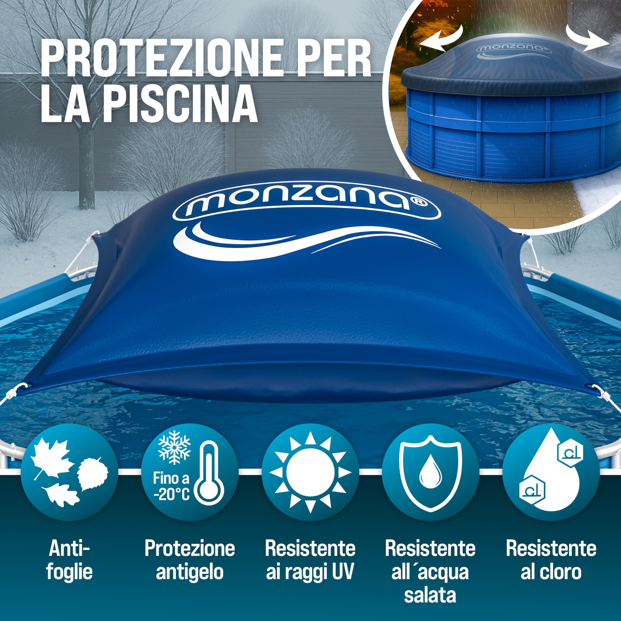 MONZANA® 6x Cuscino Gonfiabile per Piscina Invernale 120 cm XL PVC -20°C Doppia Cucitura 4 Occhielli Valvola Sicurezza Copertura Pool Winter | Cuscino Invernale, XL, Copertura, Pool, PVC, Resistente, Carico Max 15 Kg, Doppia Cucitura, Antigelo, Antifoglie