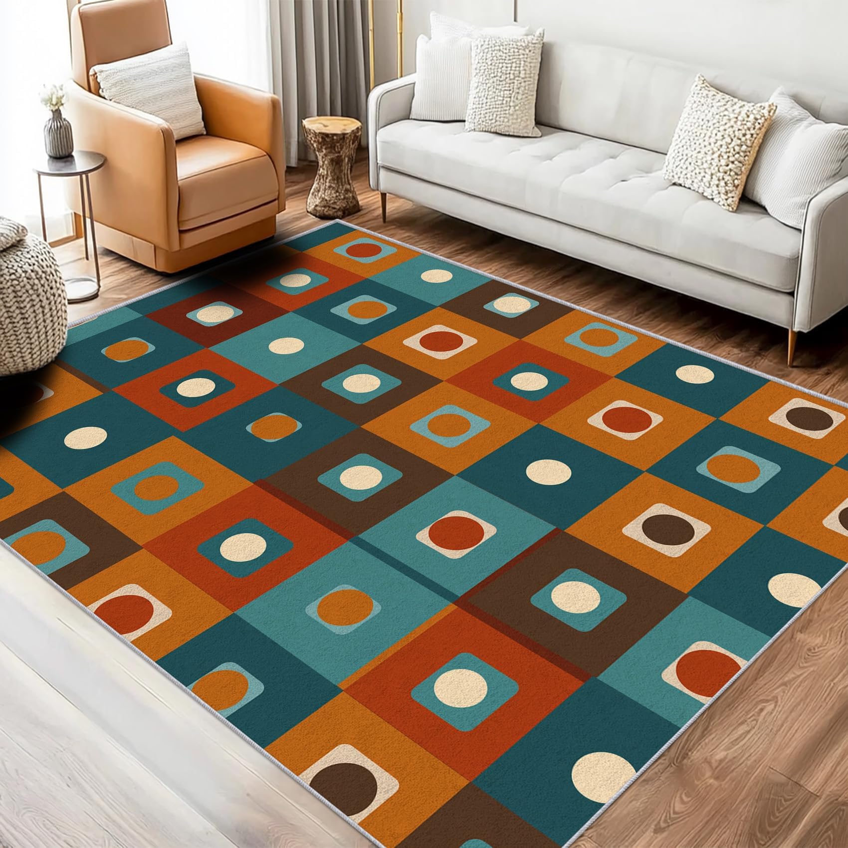 Tapis de chevet géométrique bleu lavable antidérapant 190x250