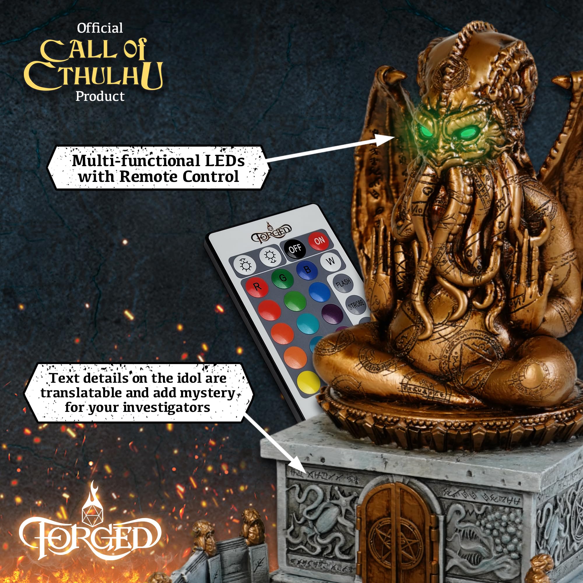 Forged Dice Co. Call of Cthulhu Idol - Torre per dadi in resina dipinta a mano e vassoio per rollare i dadi con luci a LED, compatibile con accessori DND e dadi poliedrici, con licenza Chaosium Inc.