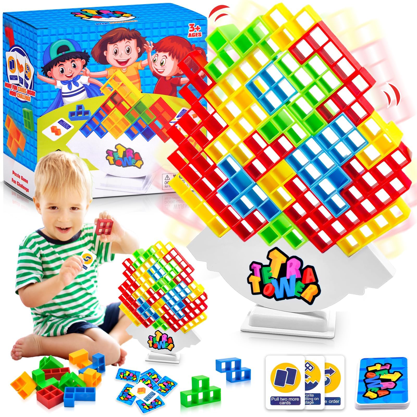 Jadyon 64 Pcs gioco per bambini, Tetra tower, Gioco Stack Attack Giocattolo Impilabile, Montessori Giochi Tower Balance Game Regalo per Bambini e Adulti.