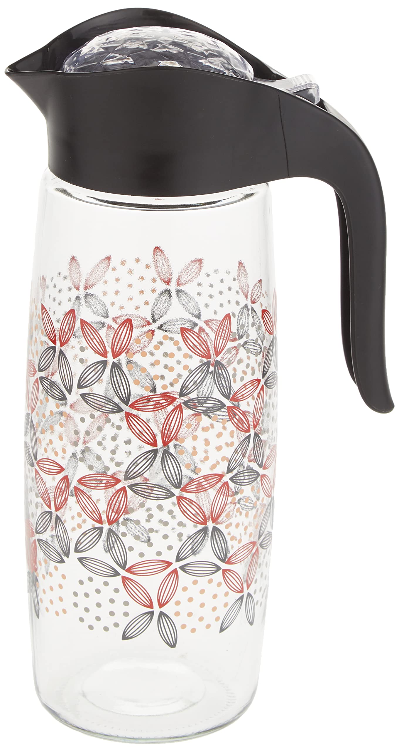 Q Lux Amfora Oval Patterned Pitcher 1600Cc, Glass Pitcher, Water Pitcher With Lid, Black, C-00239-Blk, Q-Luxc239-Blk