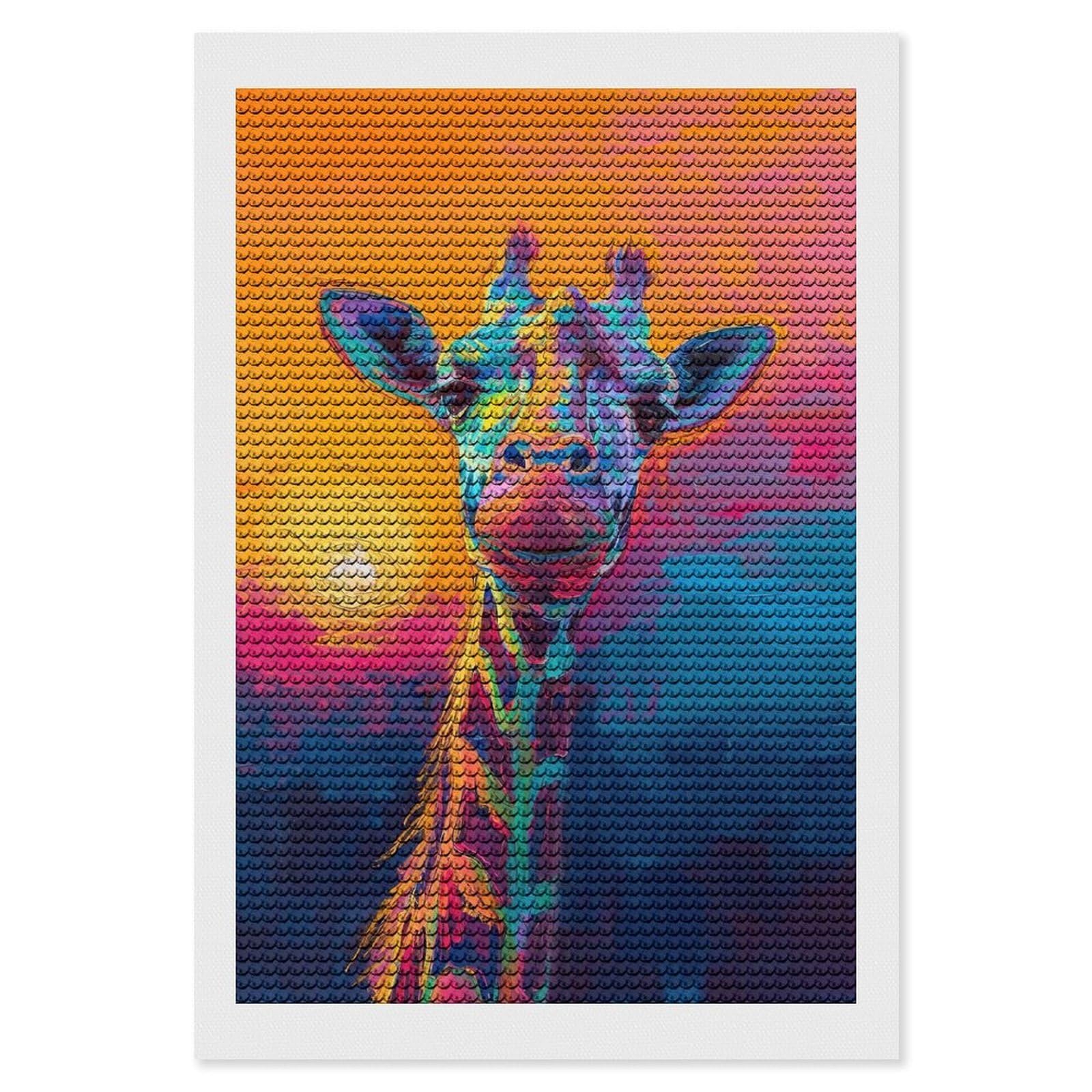 Junmoney Colorful Giraffe Painting DIY Diamond Art Canvas Kit 8"x12", Pleasing Wall Art Project, Easy Handmade Project, Living Room Decor