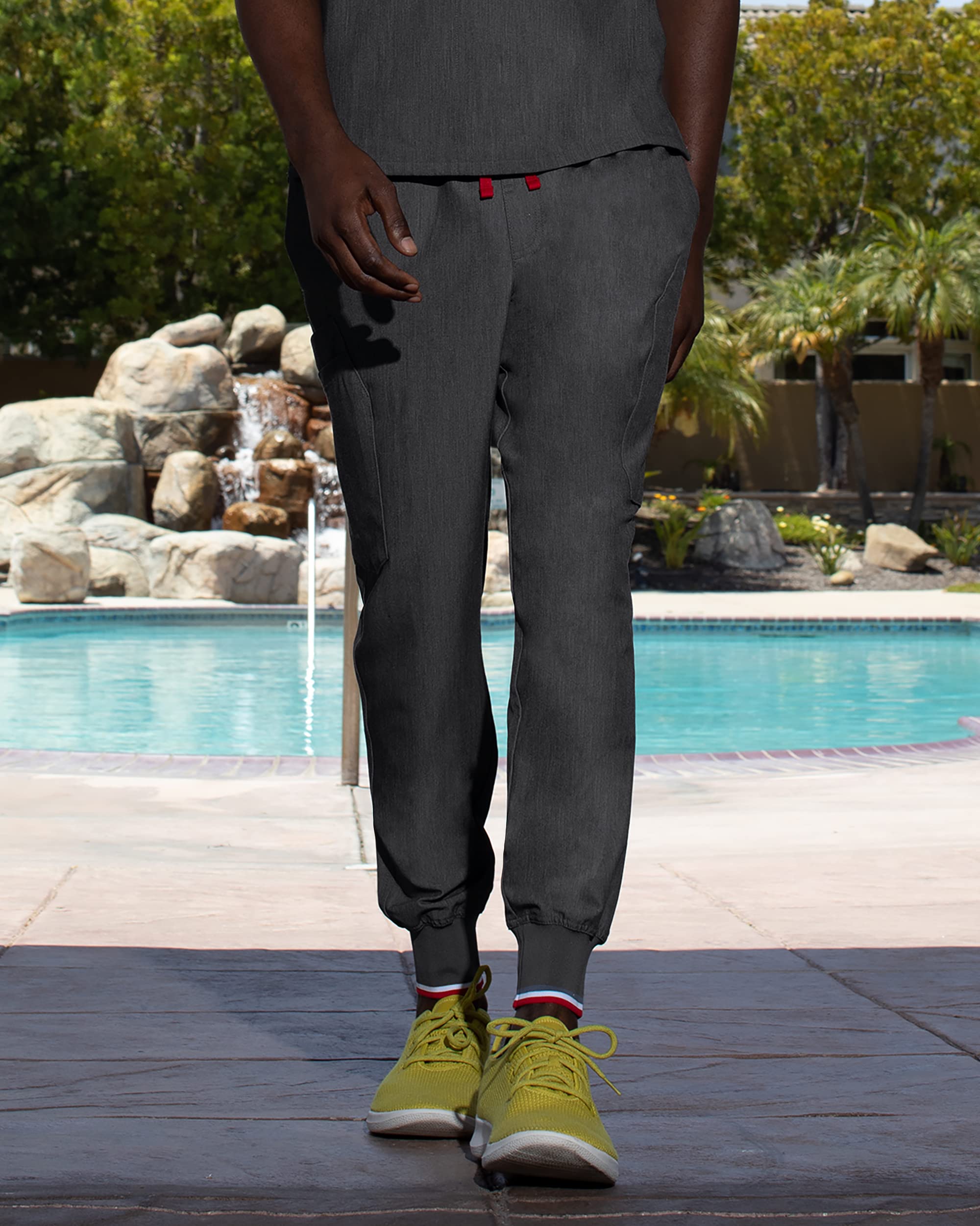 Mediclo Men's Medical Scrub Pants - Kodiak Jogger 10 Pockets Elastic Waist Eco Friendly Sustainable FYSEL Fabric Tapered Leg Workwear Heather Grey MB6003RHGY12 XXL