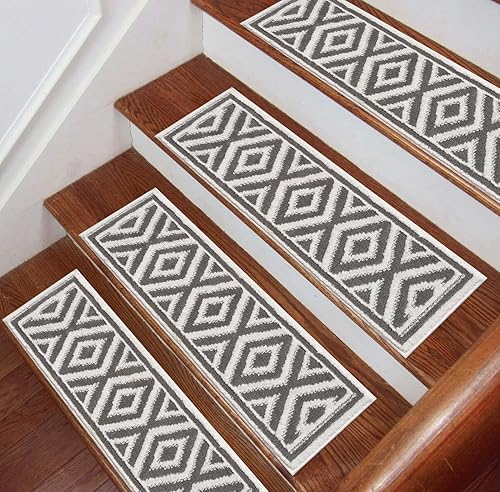 The Sofia Rugs Peldaños de escalera para escalones de madera, alfombras lavables a máquina con respaldo de goma antideslizante, caminos de escaleras