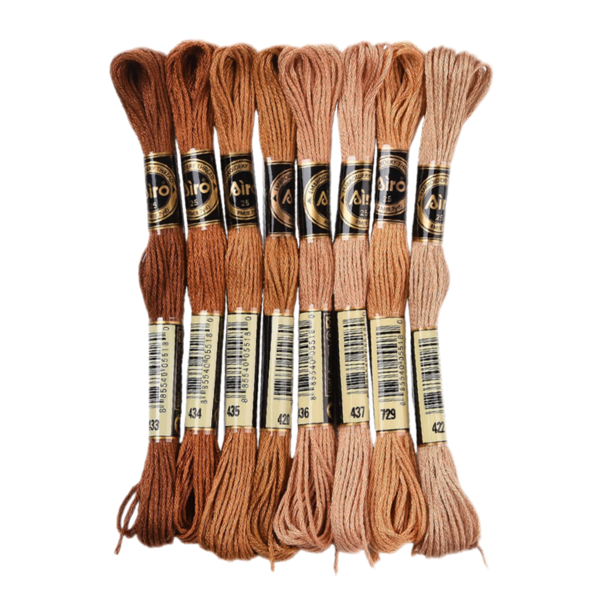8 Skeins 6 Strands 70 Yards Gradient Brown Hand Embroidery Cross Stitch Floss Threads Yarn Friendship Bracelet String Polyester Thread for Making Sewing Clothing Jewelry Diy Needlework Craft