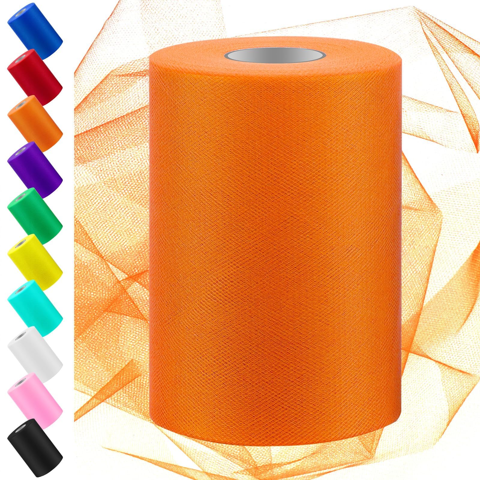 Swpeet6 Inch by 100 Yards Orange Tulle Fabric Roll, Fabric Spool Tulle Ribbon, Mesh Polyester Spool Ideal for DIY Handmade Birthday Party Wedding Decorations Christmas Craft Accessories