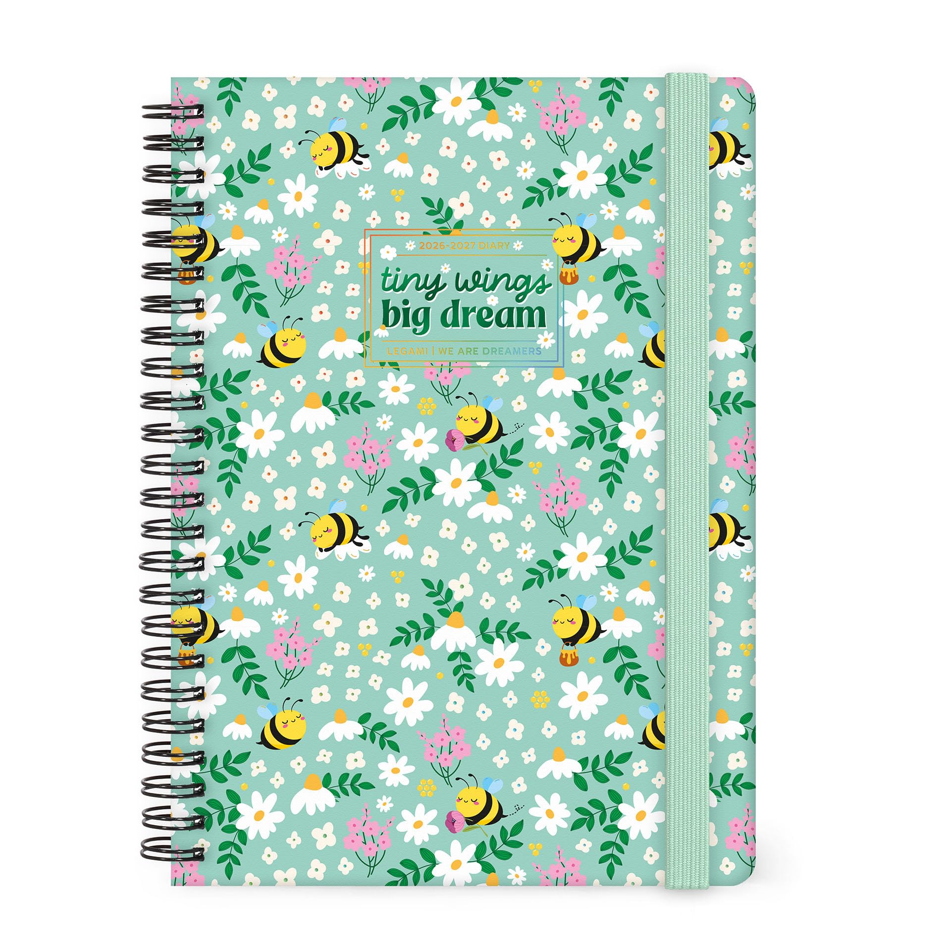 Legami Bee Spiral Bound Weekly Planner 2026-2027, 16 Months, Large, Diary from September 2026 to December 2027, Closure with Elastic Band, FSC Certified Paper, 15 x 21 cm