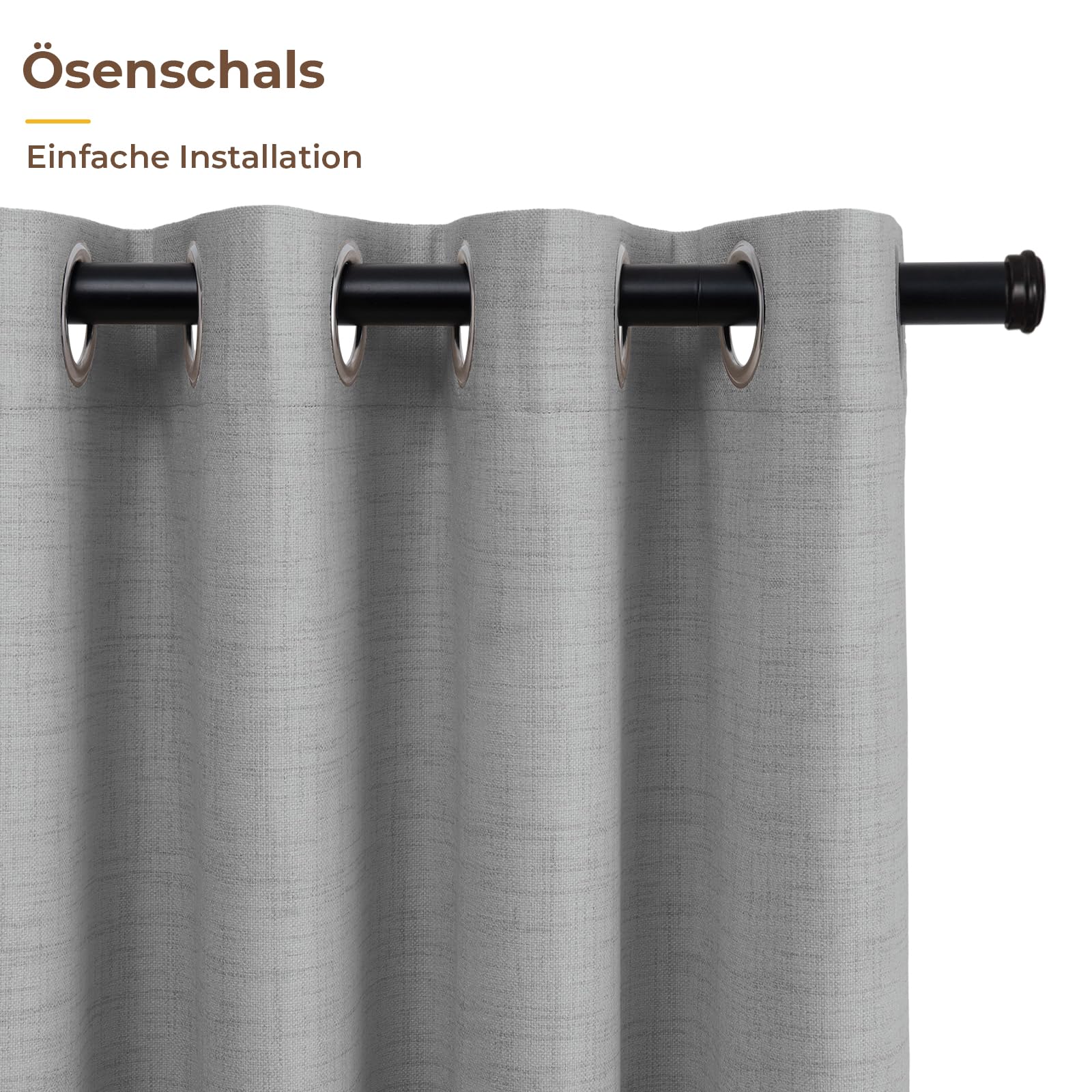 INOVADAY 100% Verdunklungsvorhänge 2 Stück Grau, H245xB140 cm | Gardinen mit Ösen Wohnzimmer, Vorhang Blickdicht Leinenoptik, Thermovorhang für Schlafzimmer, Geräuschreduzierend, OEKO