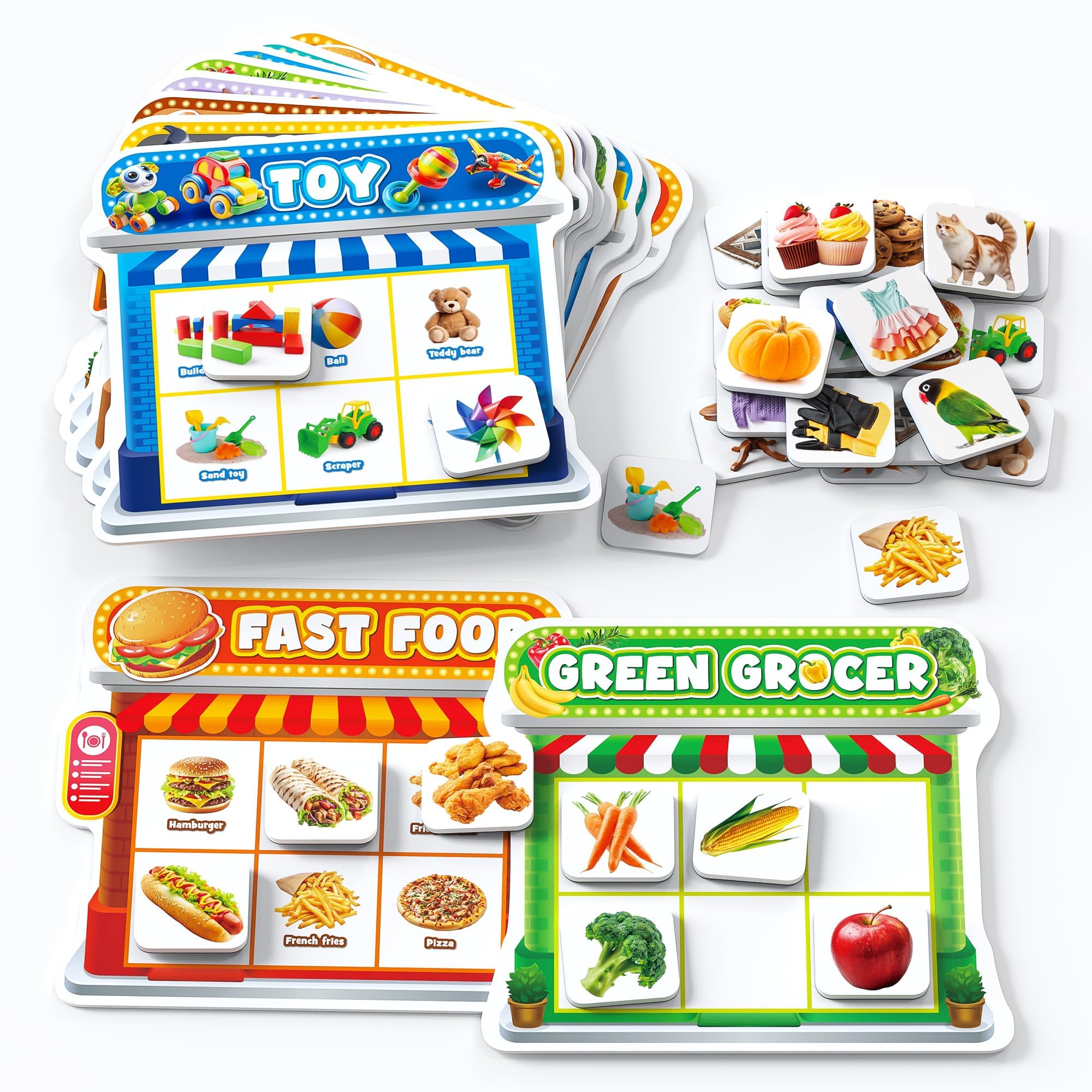 Coogam Magnetic Sorting Toy, Montessori Fridge Magnets, Matching Game, Food Pets, Furniture Category Recognition, Gift for Toddlers Ages 3-8 Years