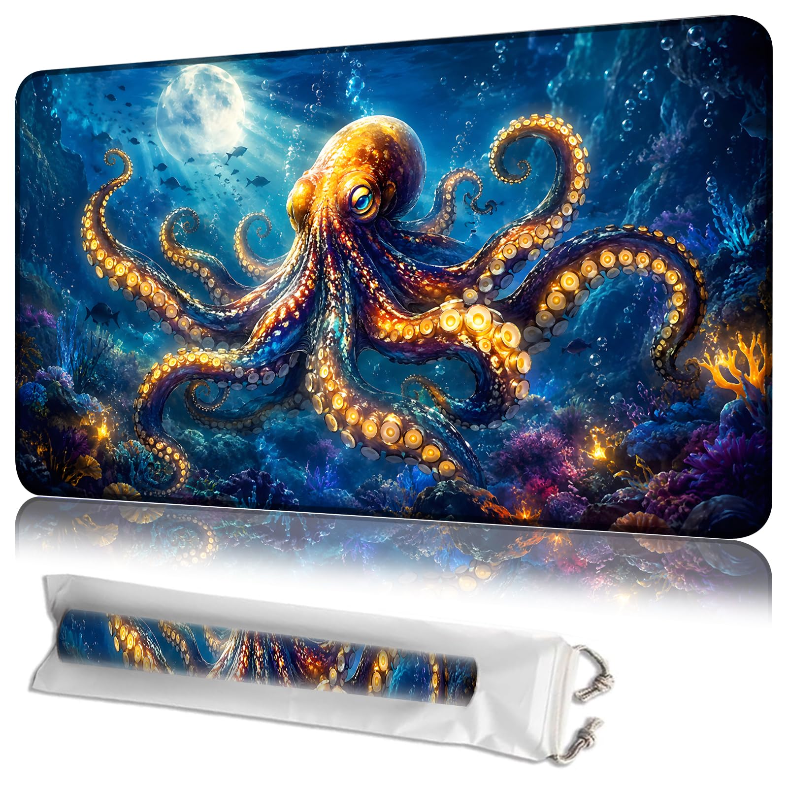 JANENFNA Cosmic Moon Octopus MTG Playmat, 24 x 14 Inch Gaming Mat — image 1