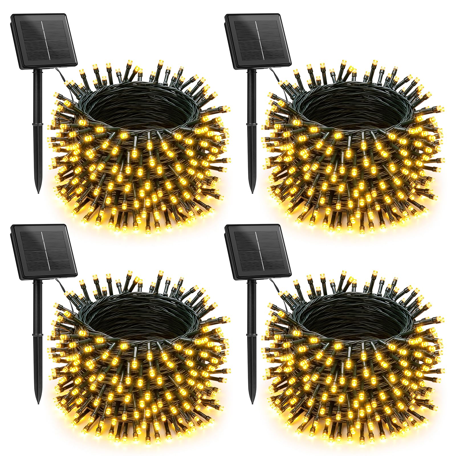 Brightown 4 Pack Solar String Lights for Outside, 184Ft 480 LED Solar Lights Outdoor Waterproof with 8 Modes, Solar Outdoor String Light for Patio Yard Tree Garden Party Decorations, Warm White