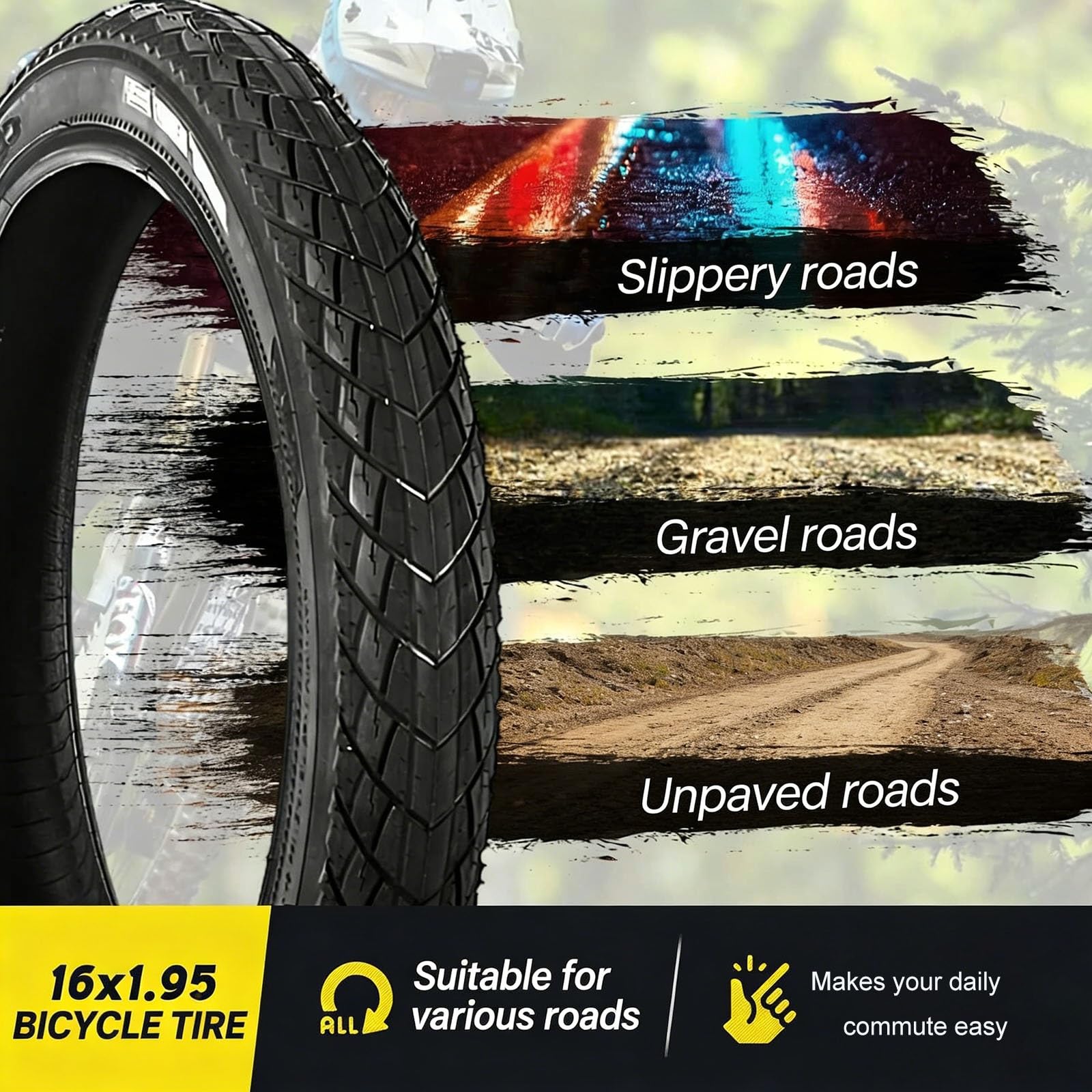 2PCS 16x1.95 Opona Rowerowa Odporna na Przebicia, Wzmocniona Ścianka Boczna, Wysoka Trwałość, Niski Opór Toczenia dla Komunikacji Miejskiej, Turystyki, MTB, do Tubeless