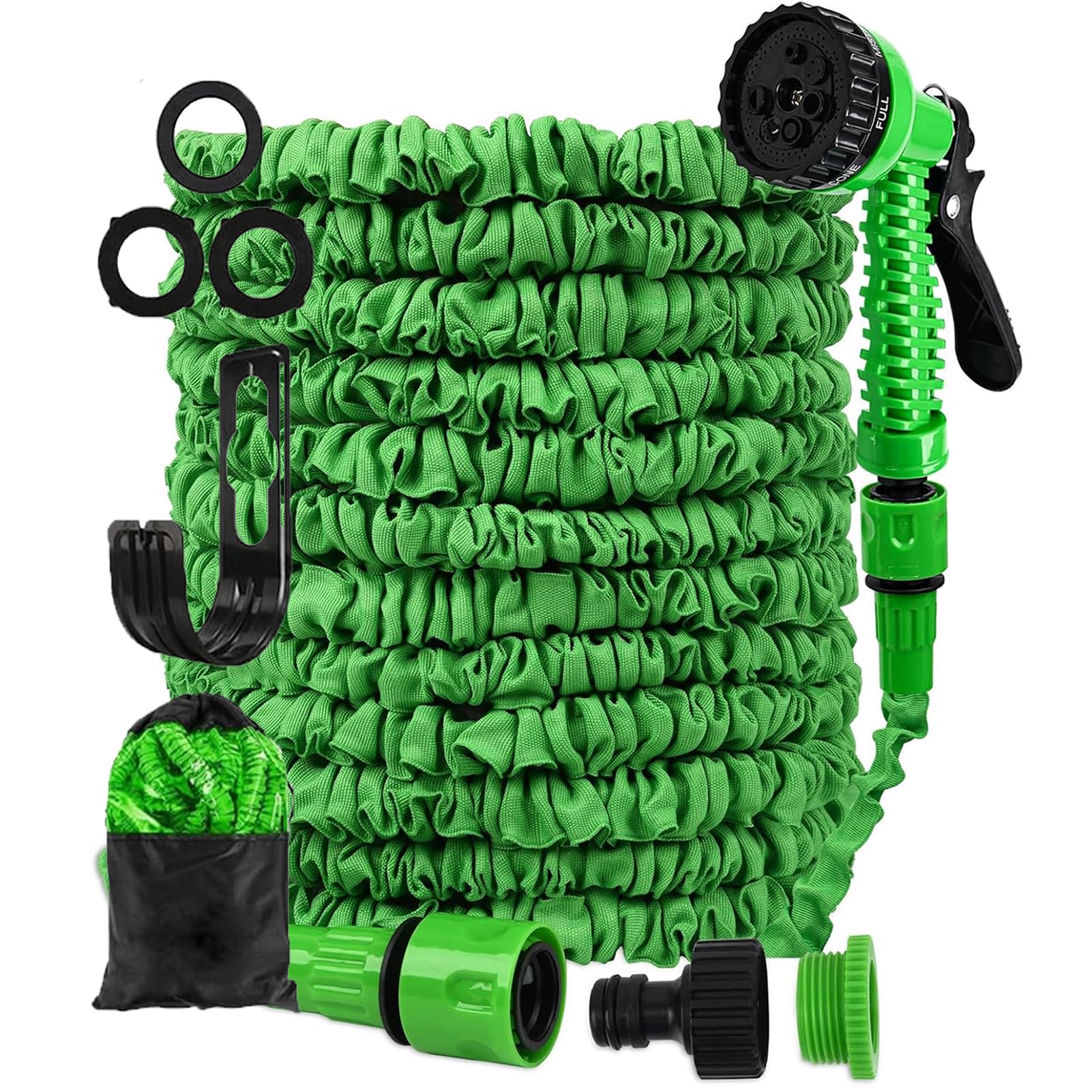 Velorix Green Expandable Garden Hose 50M Heavy Duty, Flexible & Durable Leakproof Hose Pipe With 8 Spray Nozzles, Lightweight For Outdoor Gardening, Car Washing, Watering Plants (,25Ft-7.5M)
