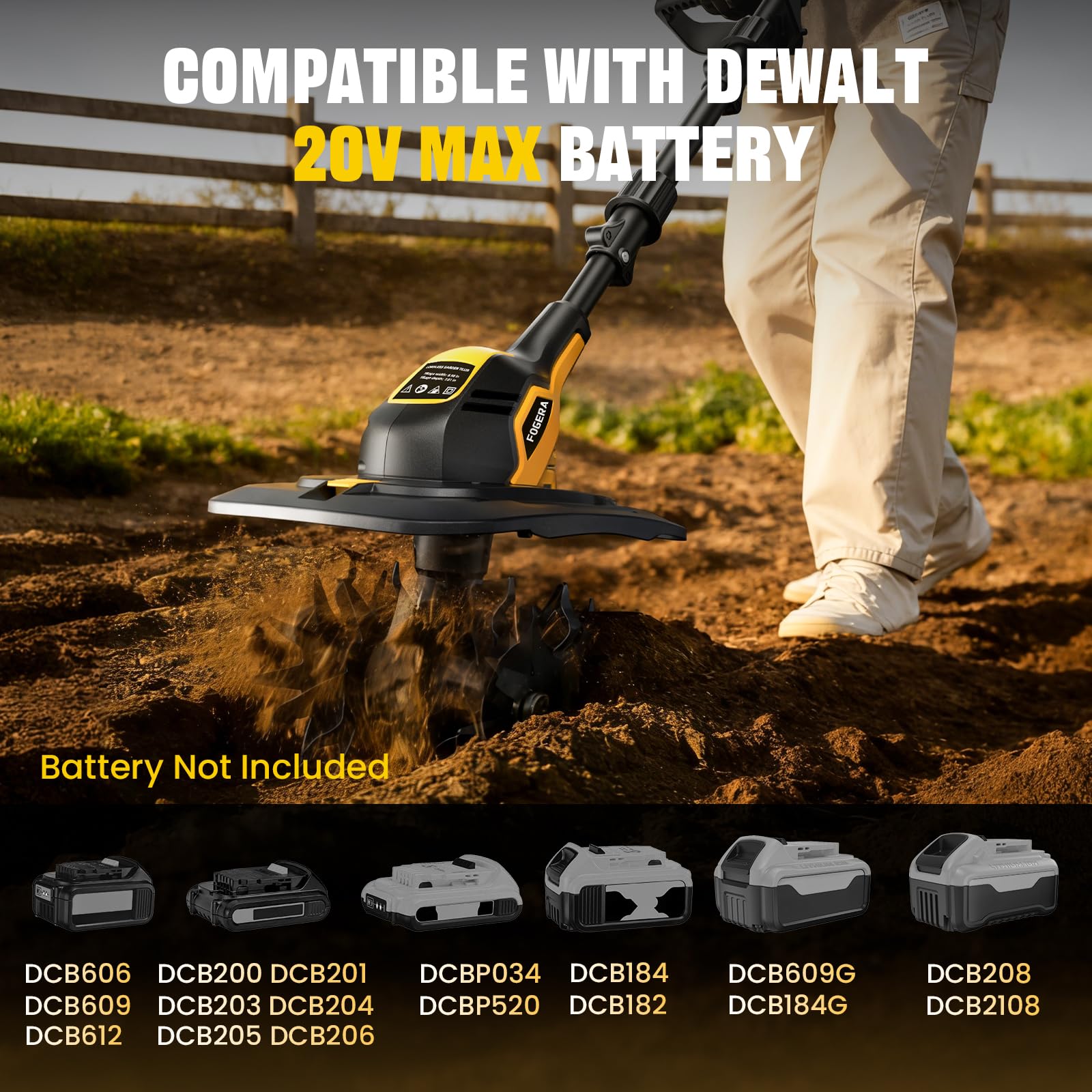 Cultivador inalámbrico compatible con batería DEWALT de 20 V MAX (solo herramienta)