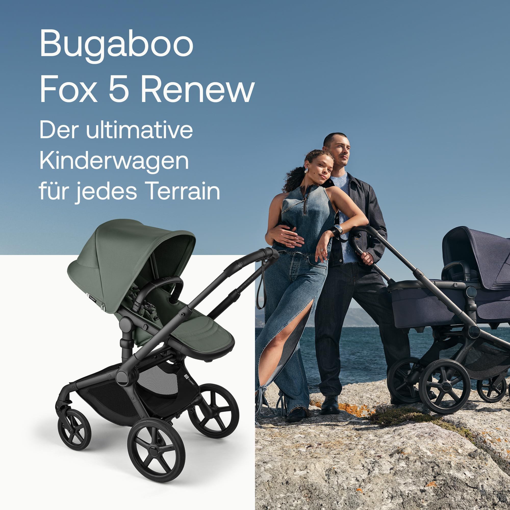 Bugaboo Fox 5 Renew 3-in-1 Kinderwagen Sommer Bundle inklusive Autokindersitz und 360 Grad Basis, All-Terrain Räder, faltbar, Forest Green