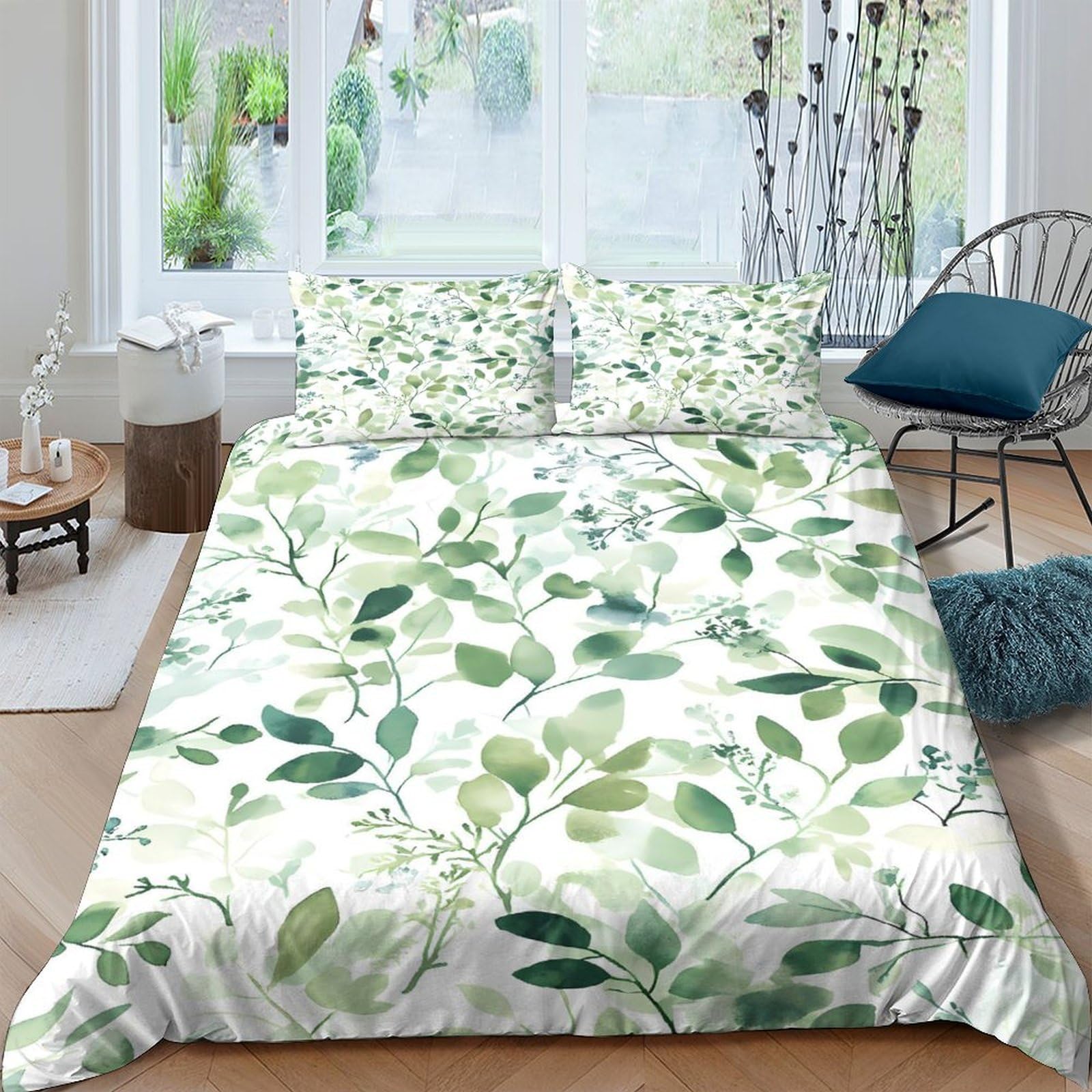 Ctjqhvkz Style-10 3D Printed Green Botanical Leaves Fitted Sheet Microfiber Soft Breathable Nature Forest Bed Cover For Bedroom Dorm Decor Single（135X200cm）