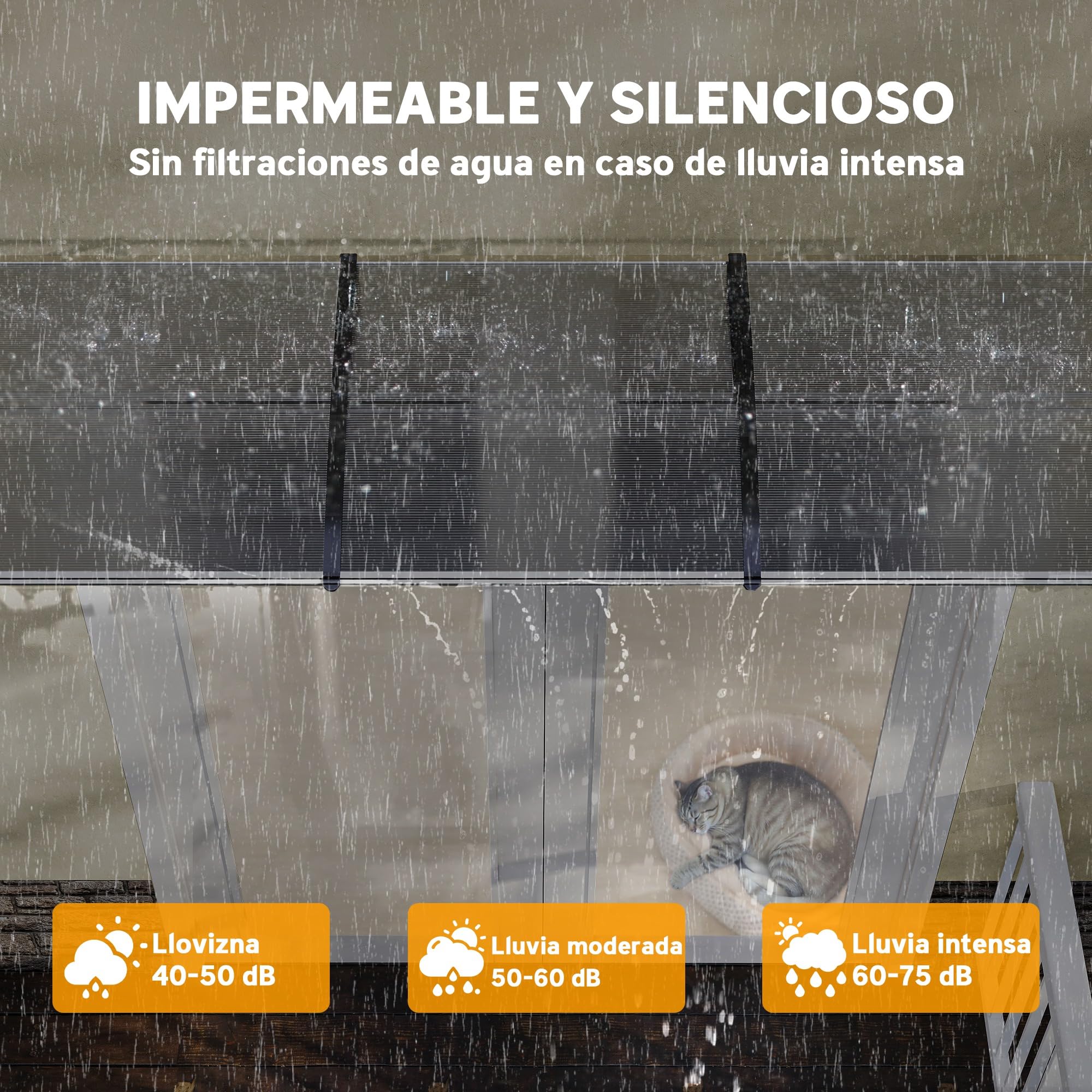 Outsunny Marquesinas para Puertas y Ventanas 90x295x23,5 cm Tejadillo de Protección contra Sol y Lluvia Diseño Moderno Aleación de Aluminio Transparente