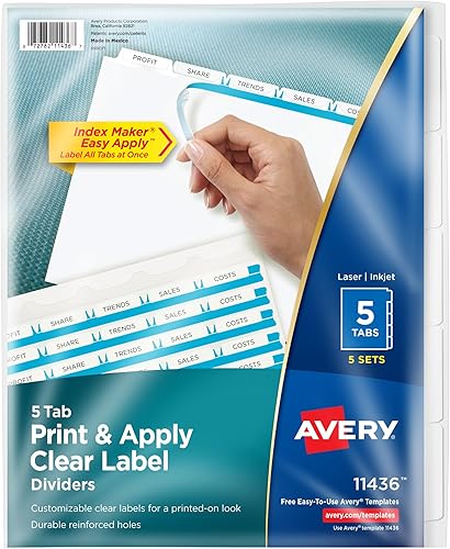 Etiquetas para índices Avery, transparentes, divisoras, Blanco