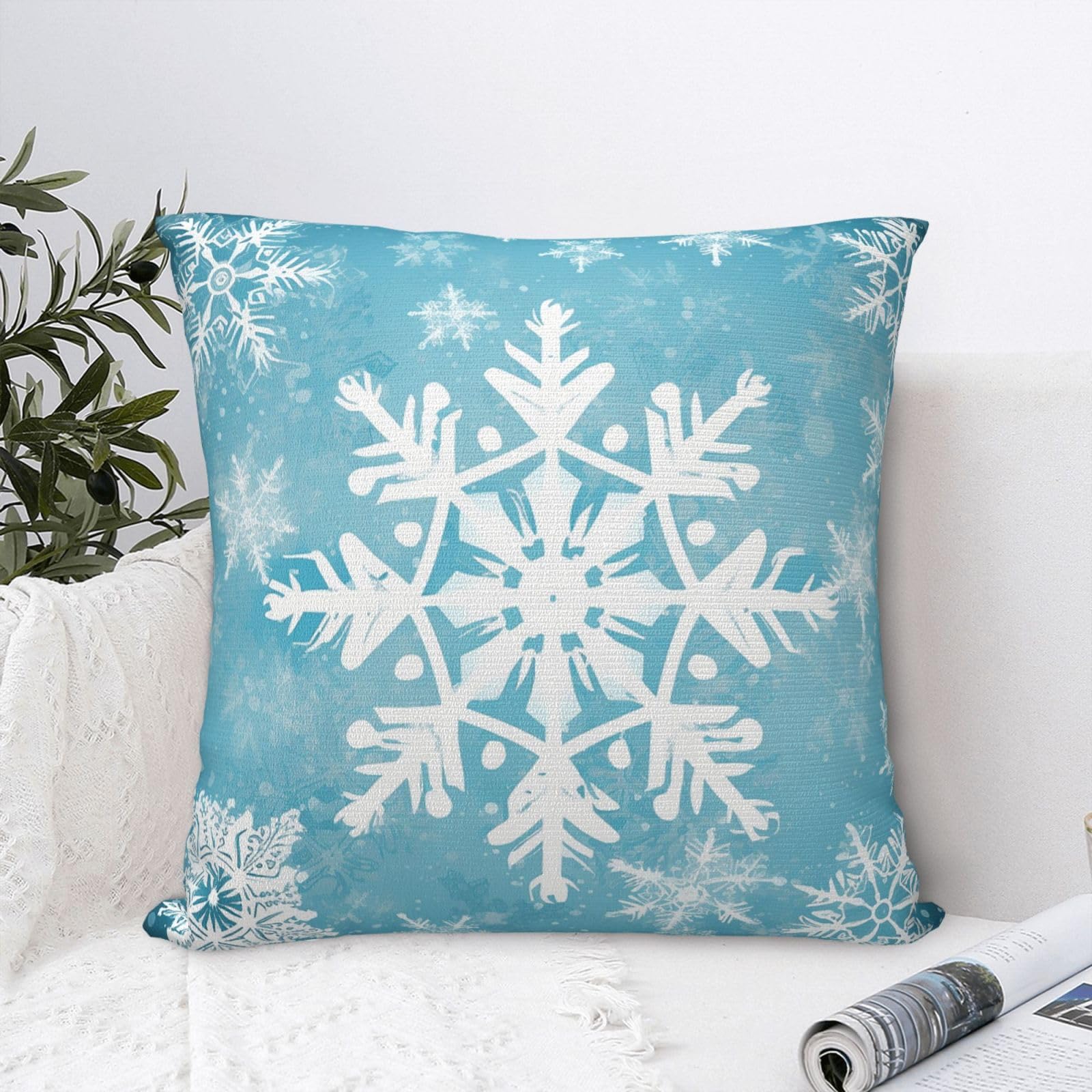 FodPand Luxury Velvet Throw Pillow Covers 20"x20" Super Soft Decorative Pillow Cases - Winter Snowflake Pillowcases Modern Lumbar Cushion Cases for Couch Sofa Bed Pillow Shams