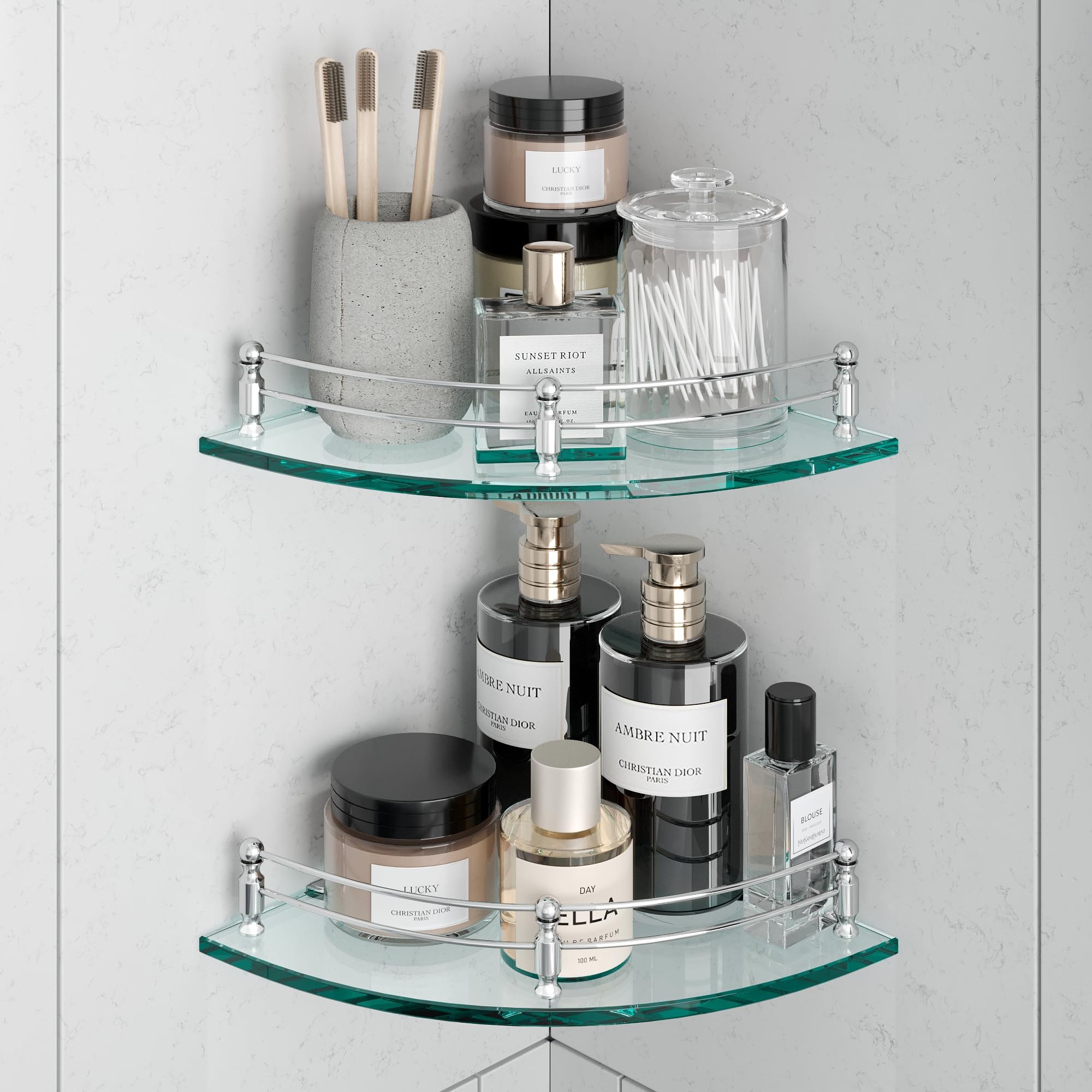 U-S-F BATH ACCESSORIES Glass Corner Bathroom Shelves | Supreme Wall Mounted Bathroom Corner Shelf | 10mm Glass | Weight Bearing Upto 10 Kg | Corner Rack (9x9 Inches | Transparent | Round | Pack of 2)-picture-19