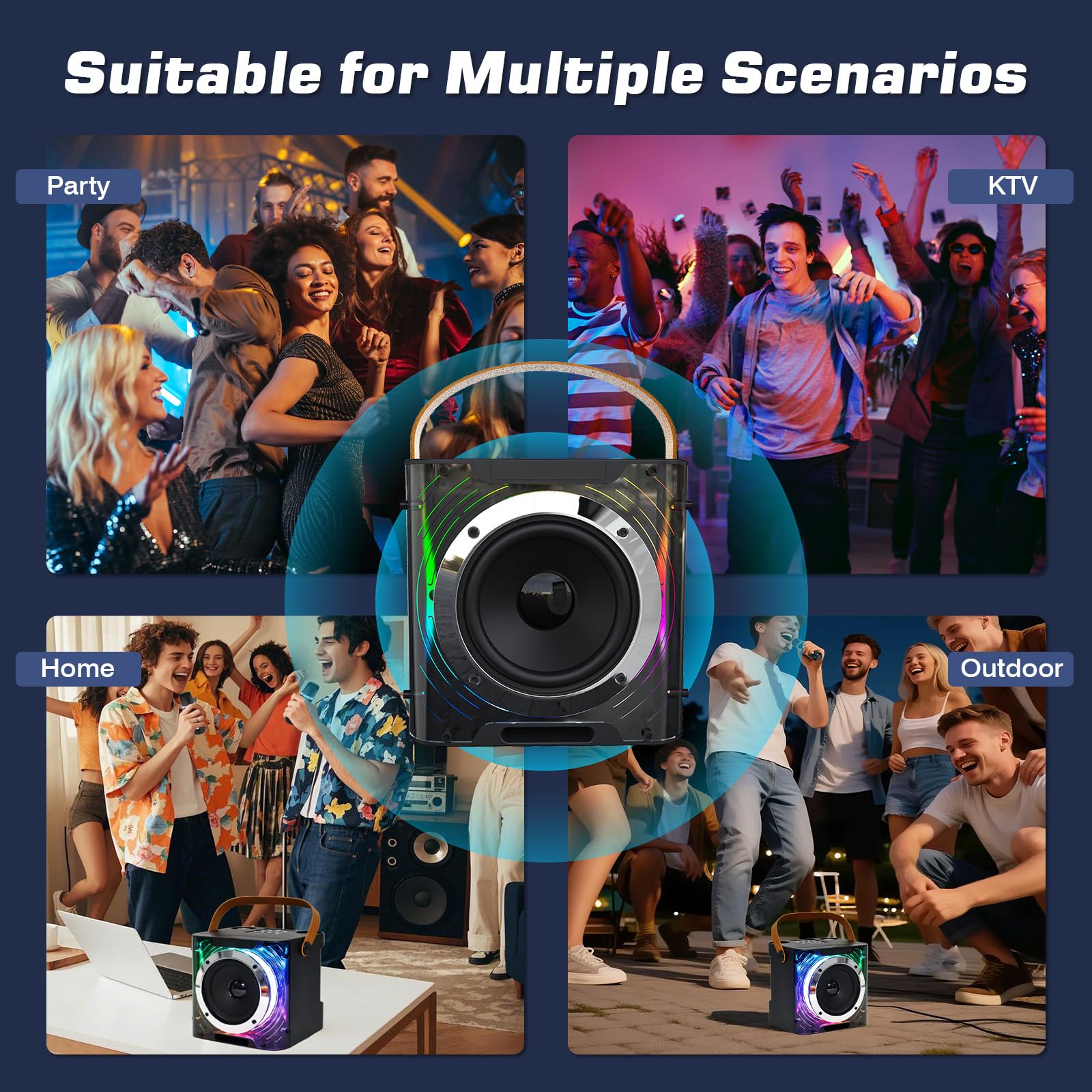 Macchina per con 2 Microfoni Wireless y Supporto per Telefono, Altoparlante karaoke cassa Bluetooth 5.3 portatile, con luci a LED per Adulti e Bambini