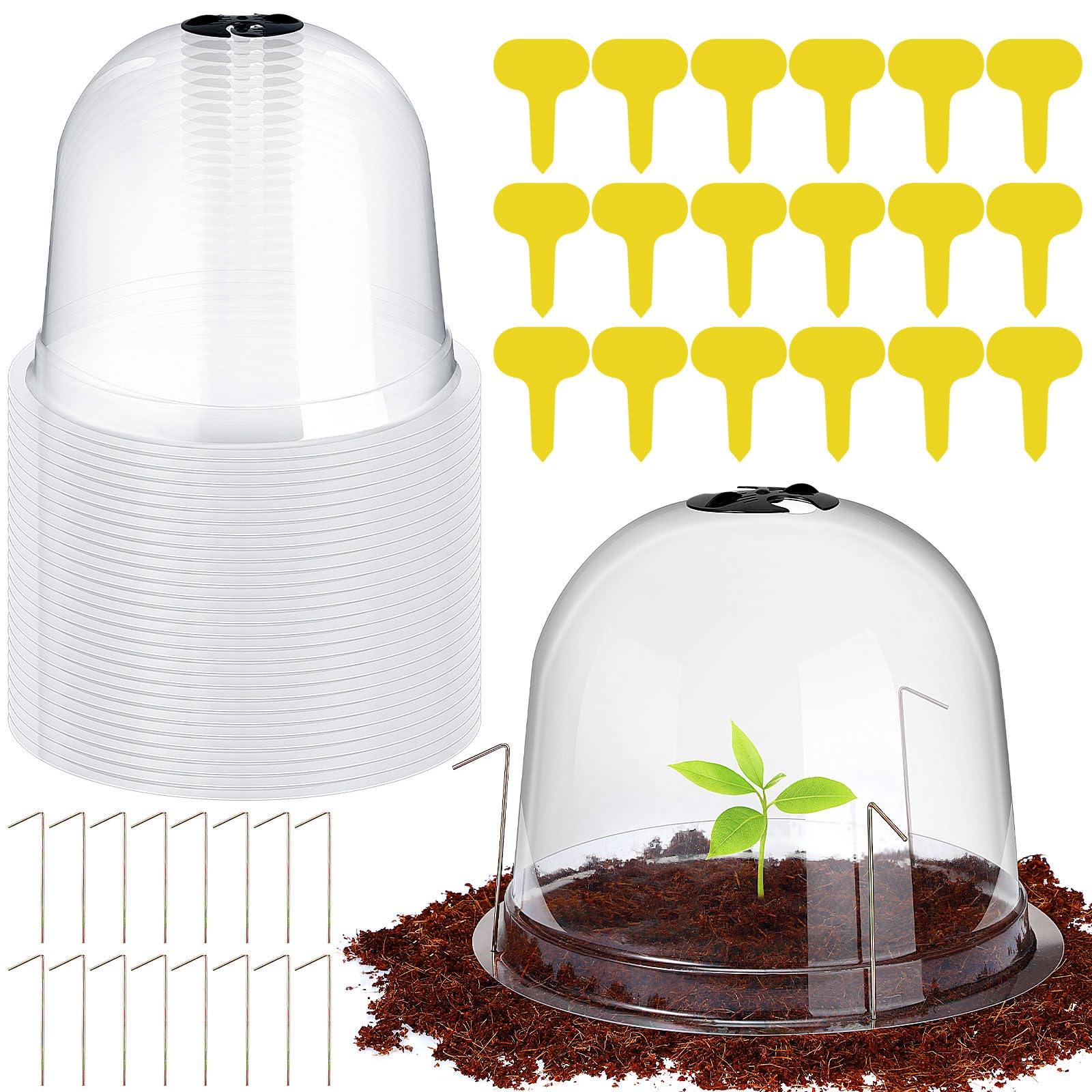 Amazon.com : Suzile 50 Pack Large Garden Cloche Plant Dome 10.2 x 8.3"  Reusable Cloche Dome for Plants Humidity Dome with 150 Ground Securing Pegs  and 50 Plant Labels Plastic Plant Dome
