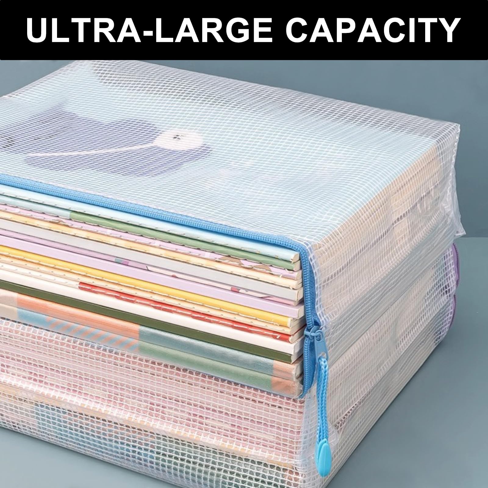 Cartelle portadocumenti con cerniera, formato A4, in plastica impermeabile e resistente, con cerniera sicura, per ufficio, scuola, casa e viaggi, confezione da 15