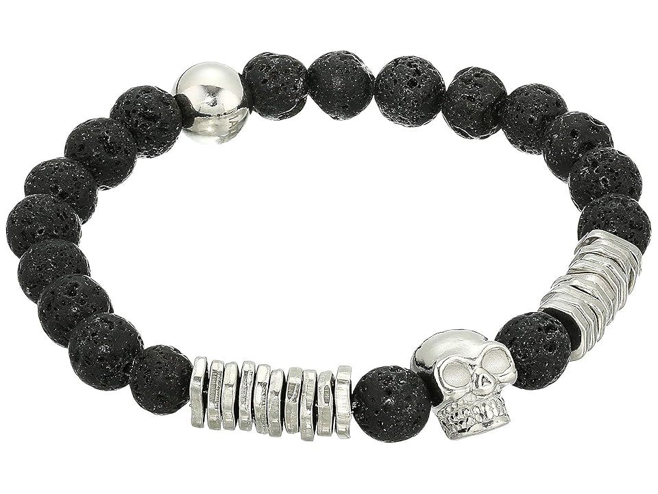 

Steve Madden Lava Bead Skull Design Stretch Bracelet in Stainless Steel (Black/Silver) Bracelet