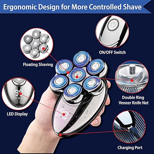 Miniatura 5 de ROSHNI Afeitadoras de cabeza para hombres calvos, afeitadora de cabeza desmontable mejorada para hombres, maquinilla de afeitar eléctrica