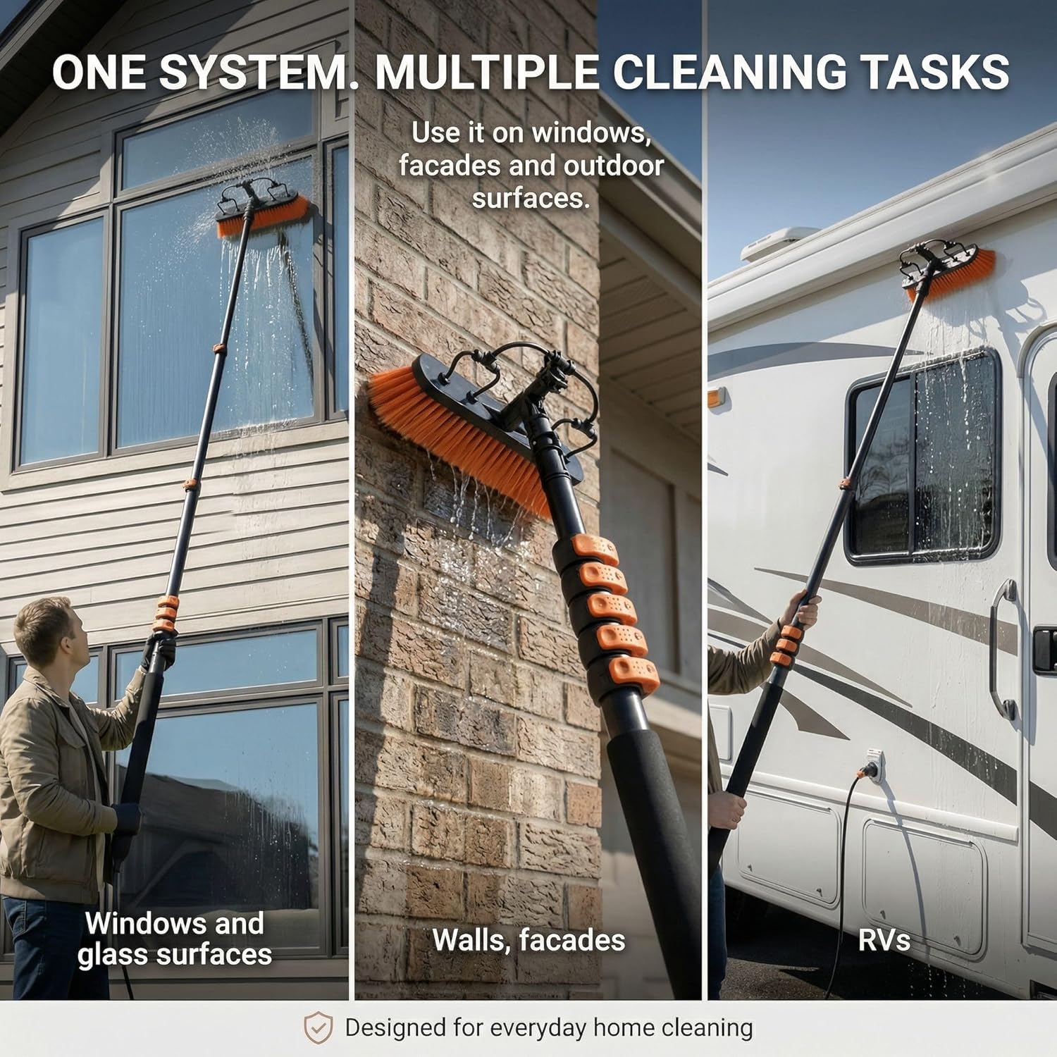 Solar Panel Cleaning Brush with 20 ft Extension Pole – Water Fed Pole Brush with Soap Dispenser for Solar Panels, Windows & Siding – Heavy Duty, Streak-Free Solar Cleaning Kit