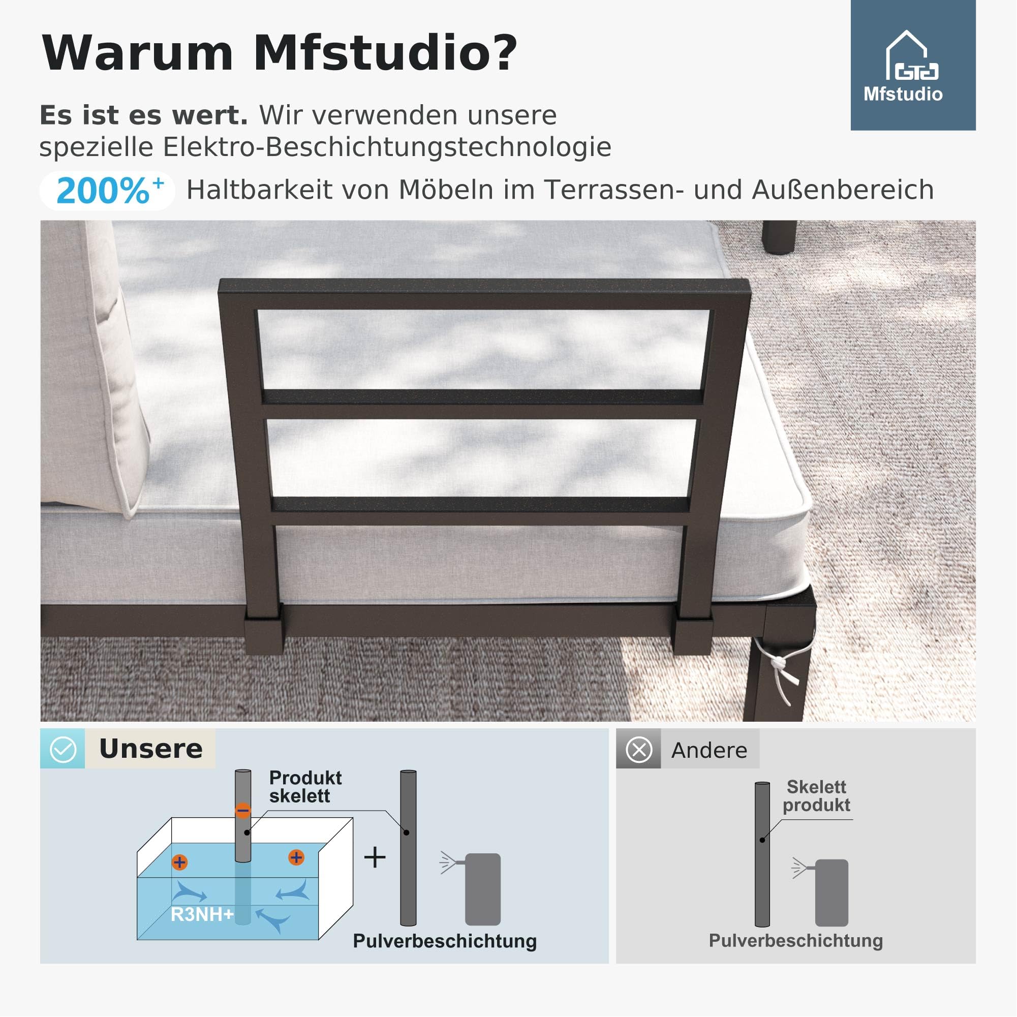 MFSTUDIO Gartenmöbel Set, Lounge Möbel Outdoor, Terassenmöbel mit Couchtisch und Abnehmbarem Kissen, Outdoor Sitzgruppe Set mit Einzelner Stuhl, Doppelstuhl, Beistelltisch, Tisch, frei kombinierbar
